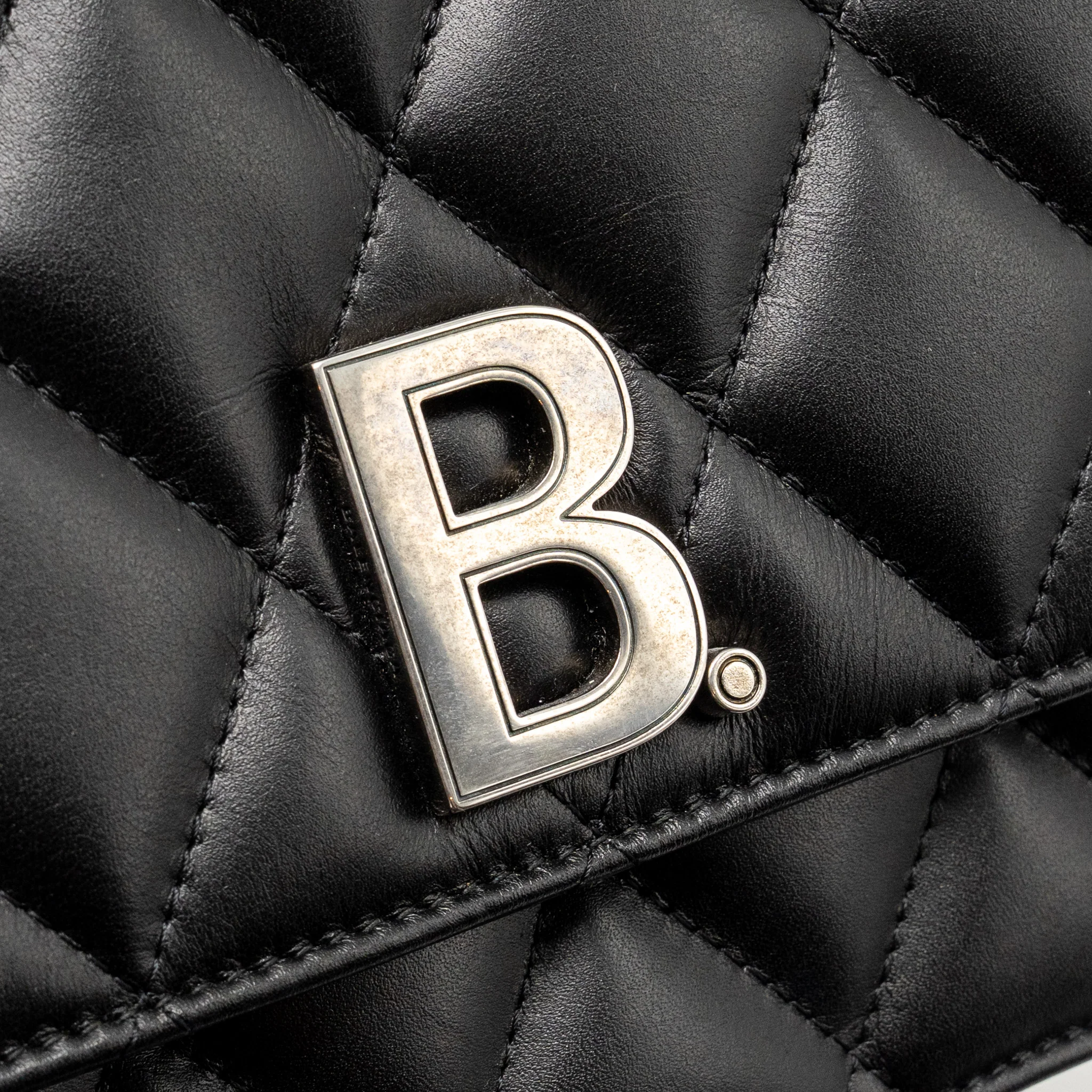 Balenciaga B. Shoulder Bag Quilted Calfskin Black Ruthenium Hardware - Image 12