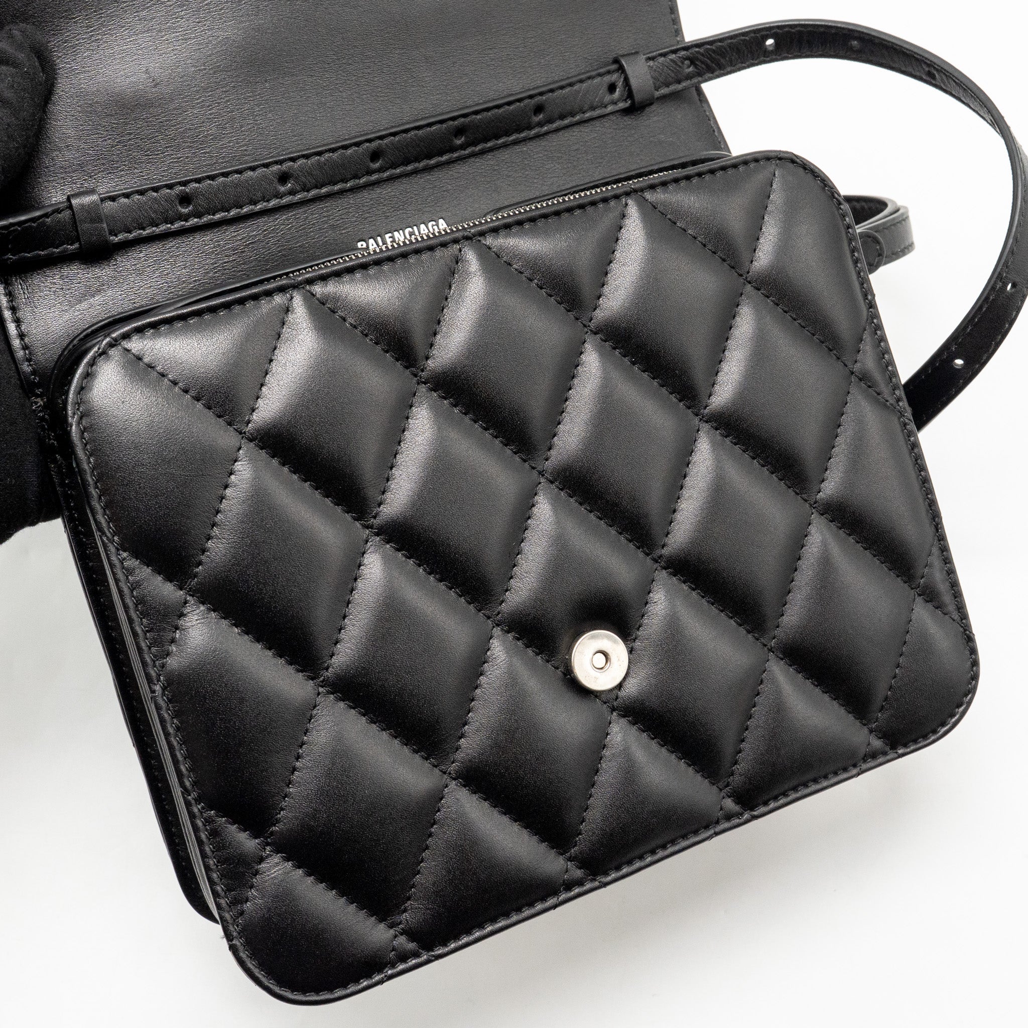 Balenciaga B. Shoulder Bag Quilted Calfskin Black Ruthenium Hardware - Image 13