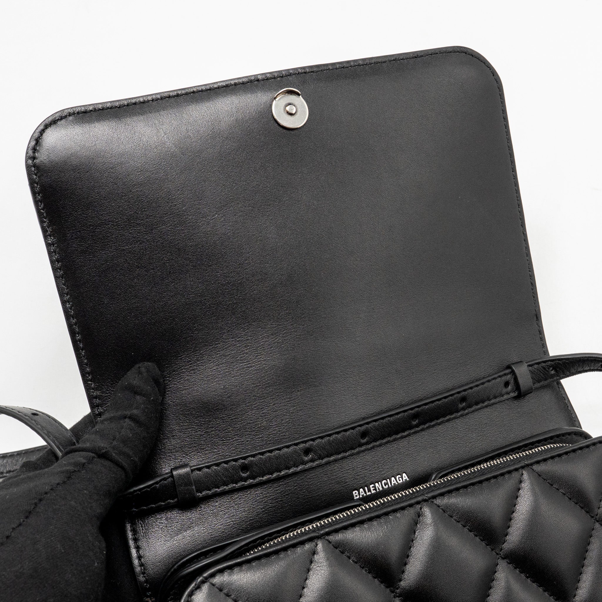 Balenciaga B. Shoulder Bag Quilted Calfskin Black Ruthenium Hardware - Image 14