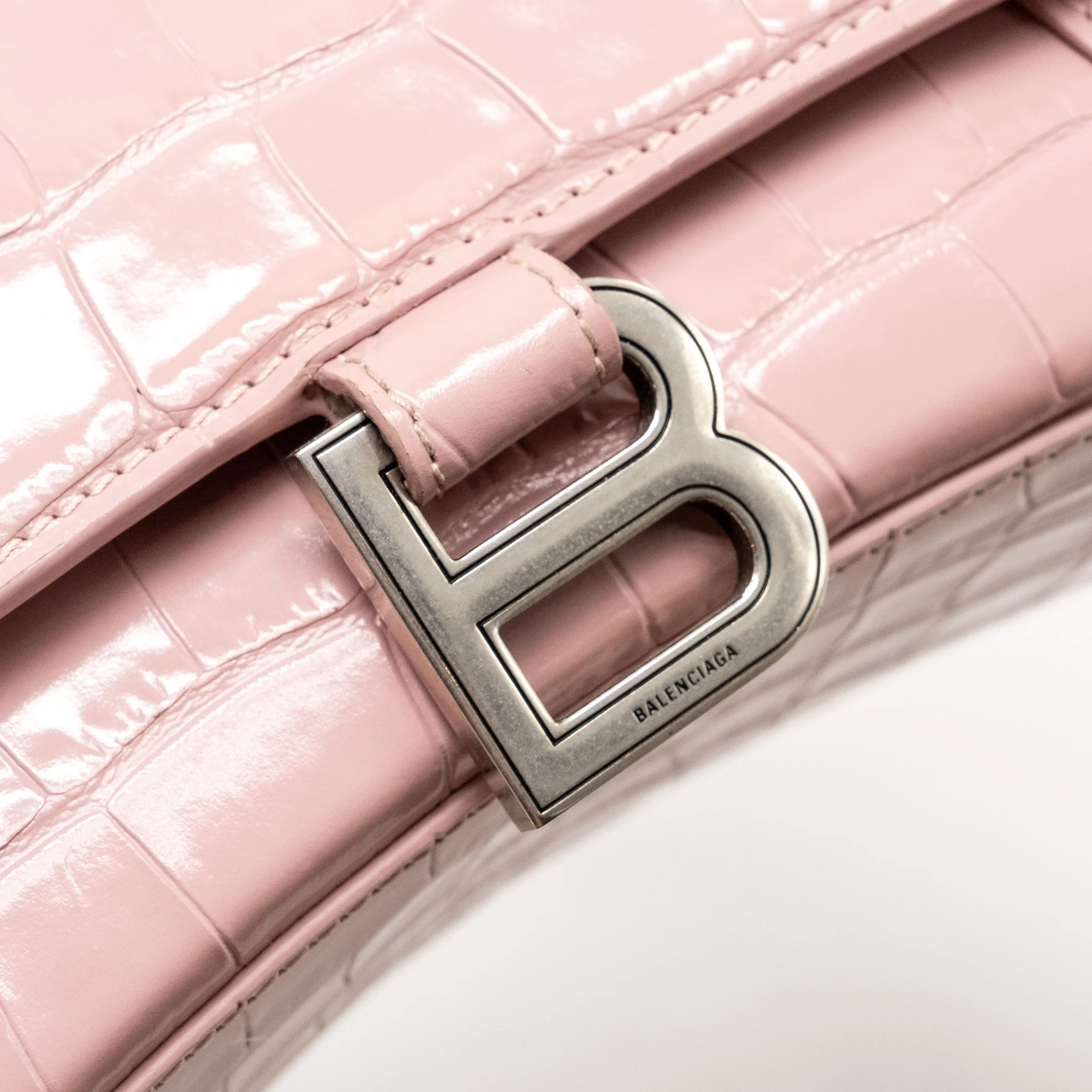 Balenciaga Hourglass S Croc-Embossed Calfskin Pink SHW - Image 13