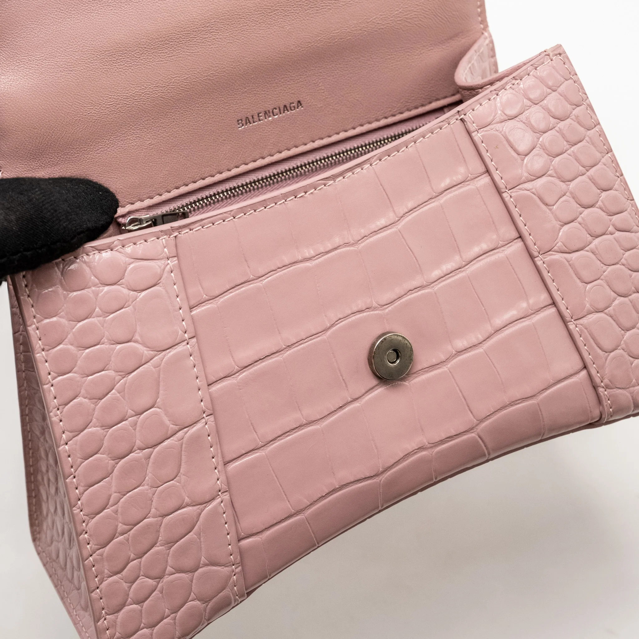 Balenciaga Hourglass S Croc-Embossed Calfskin Pink SHW - Image 15