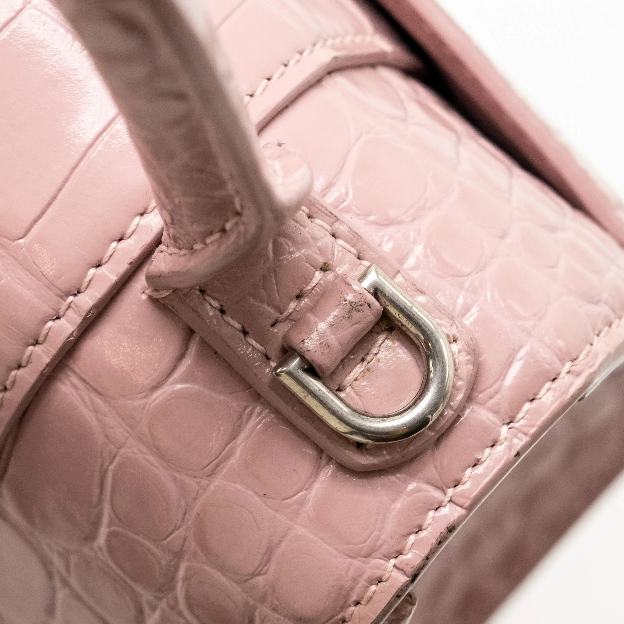 Balenciaga Hourglass S Croc-Embossed Calfskin Pink SHW - Image 19