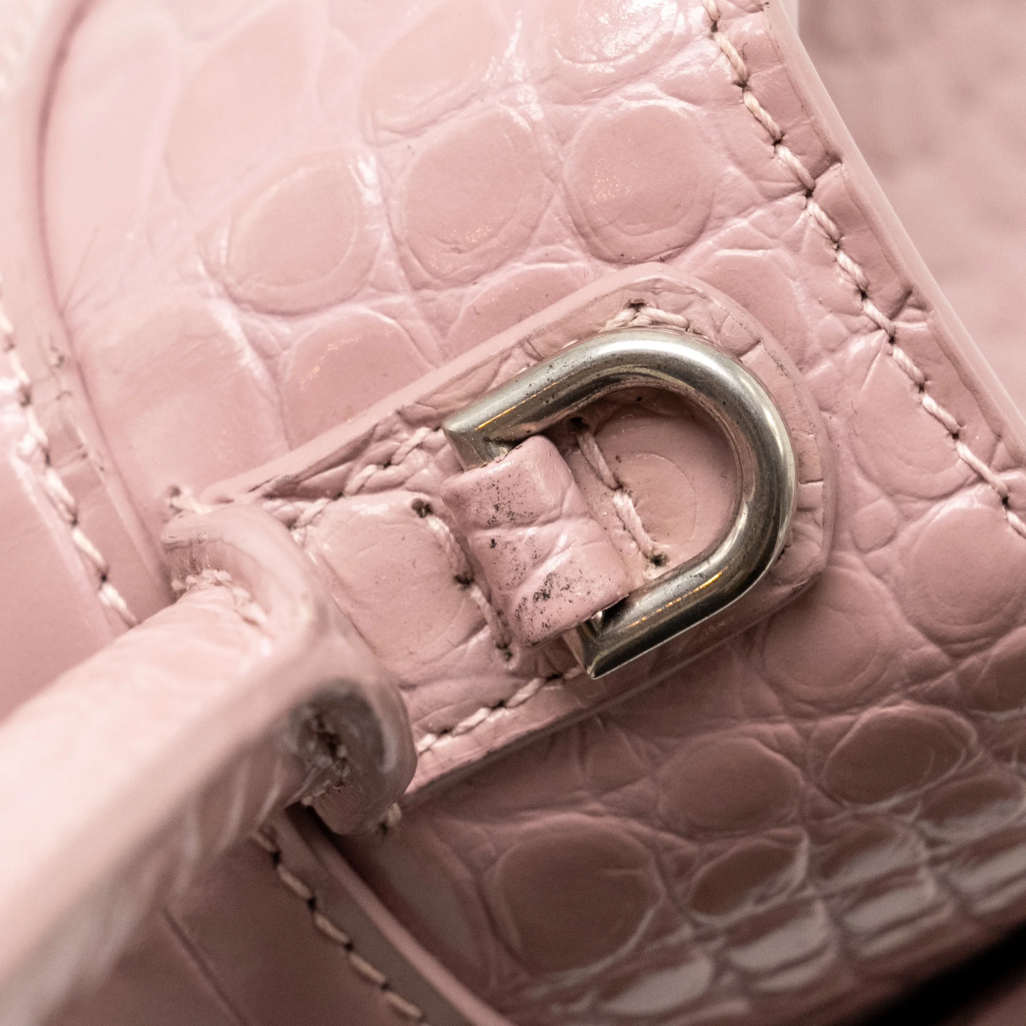 Balenciaga Hourglass S Croc-Embossed Calfskin Pink SHW - Image 20