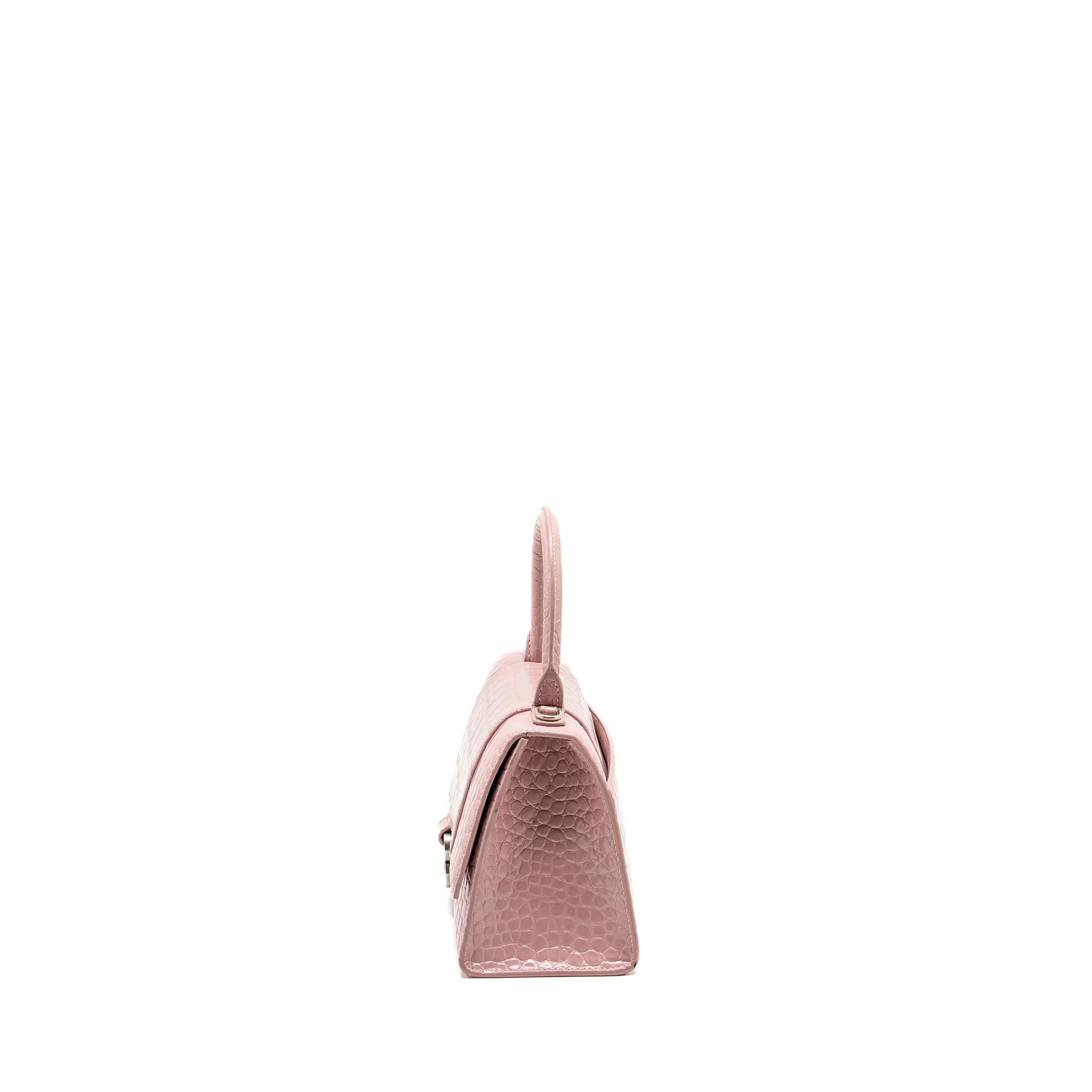 Balenciaga Hourglass S Croc-Embossed Calfskin Pink SHW - Image 4