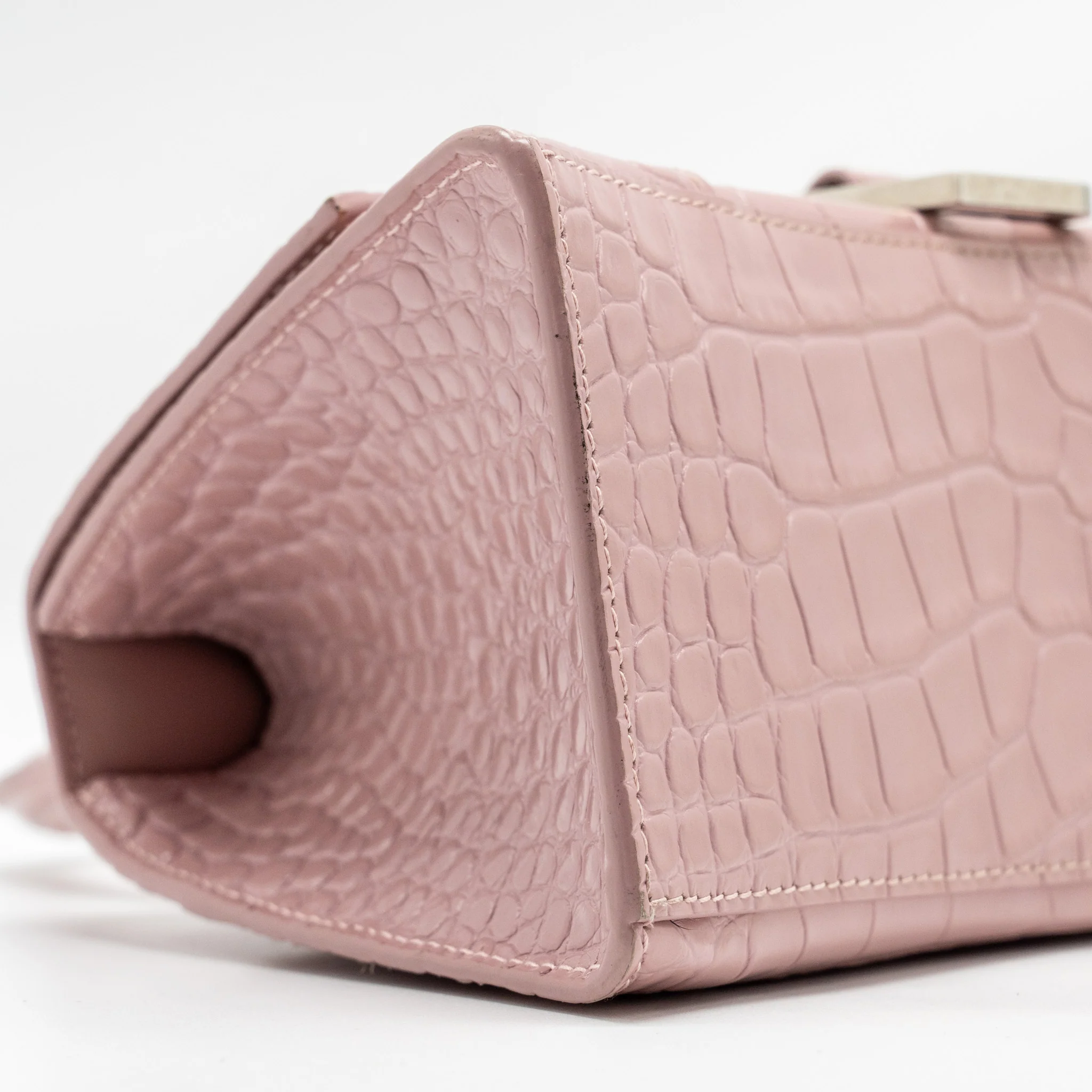 Balenciaga Hourglass S Croc-Embossed Calfskin Pink SHW - Image 6