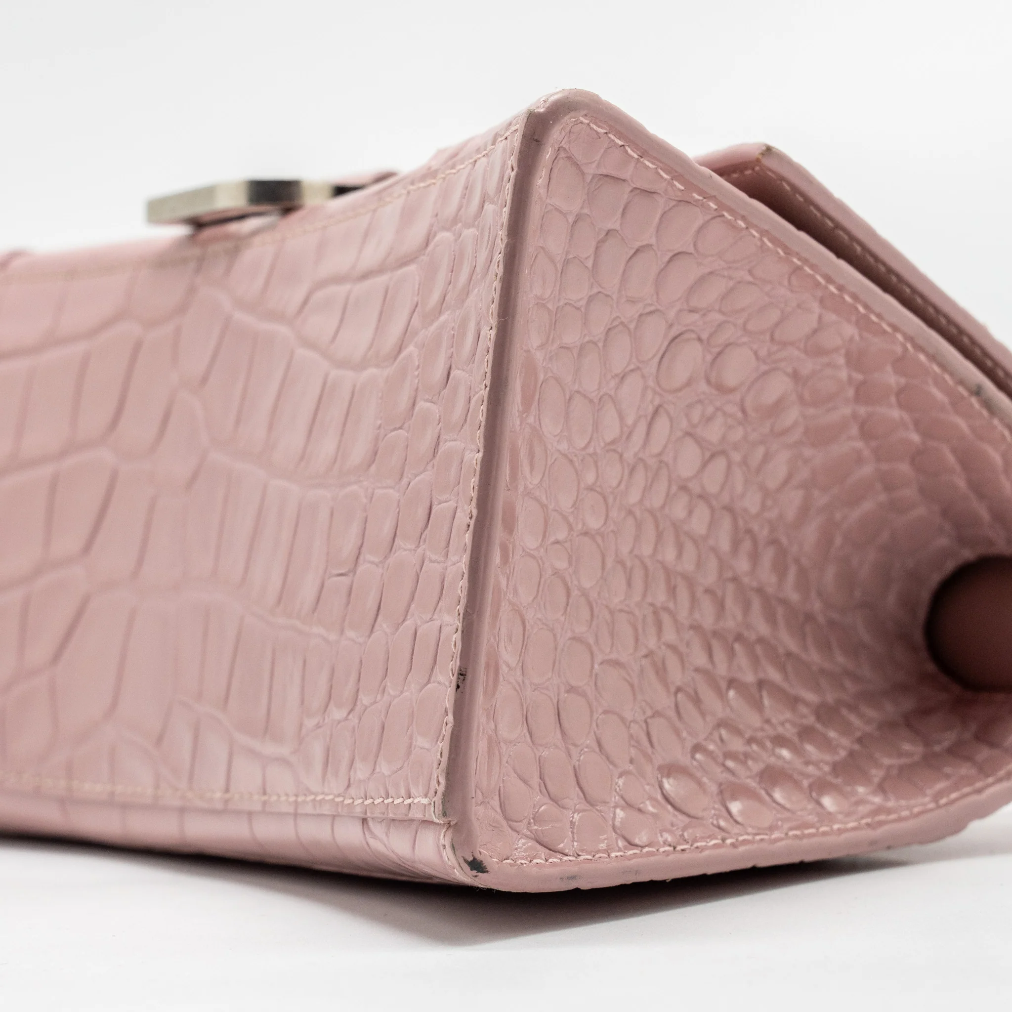 Balenciaga Hourglass S Croc-Embossed Calfskin Pink SHW - Image 7