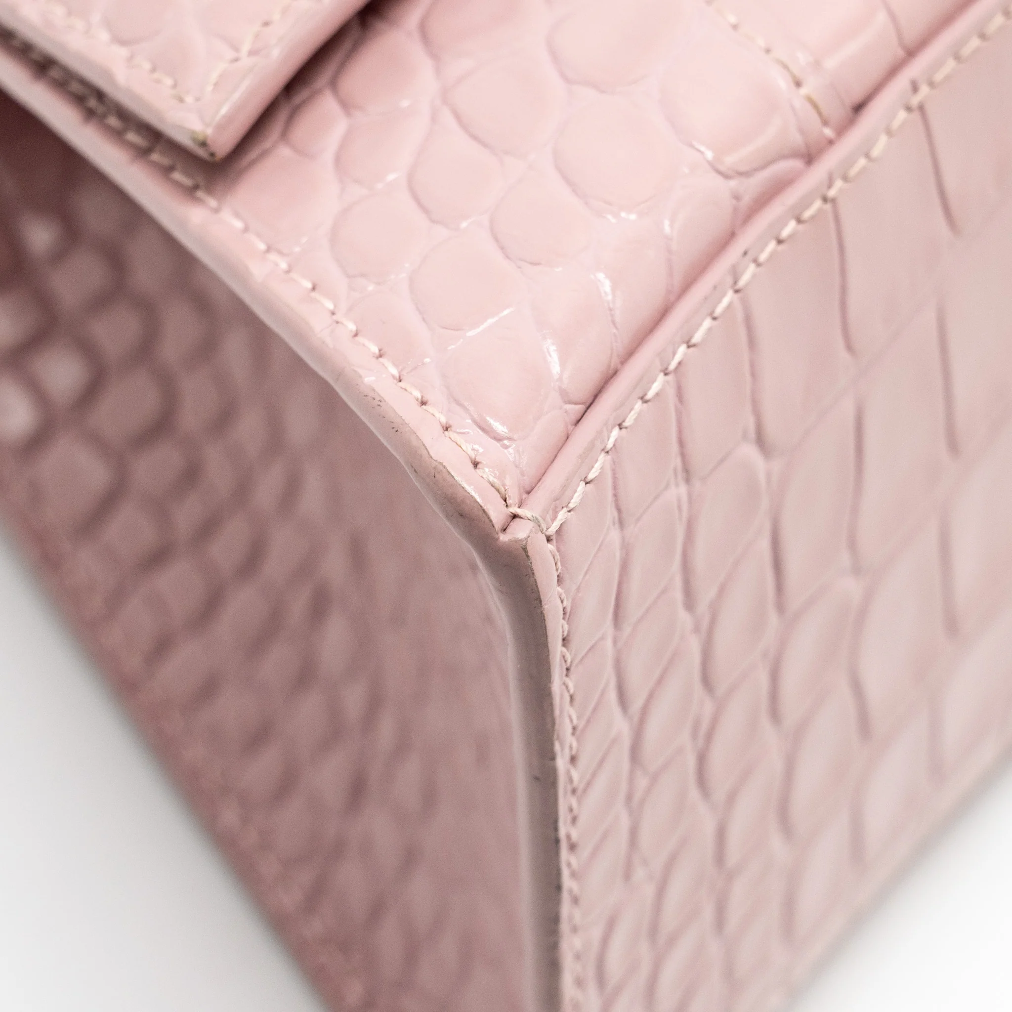 Balenciaga Hourglass S Croc-Embossed Calfskin Pink SHW - Image 8