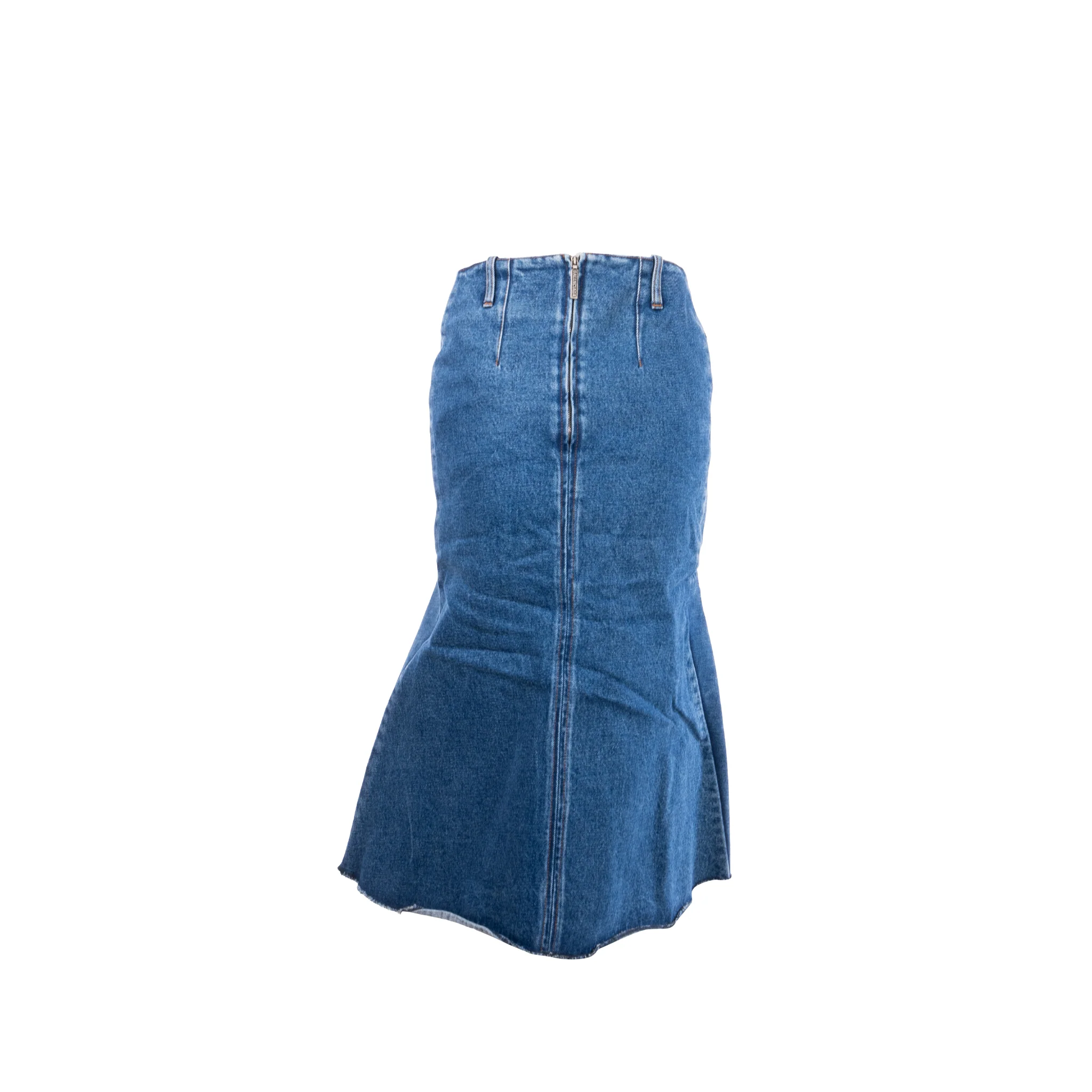 Balenciaga Size 36 Godet Peplum-style Denim Skirt Cotton Blue - Image 3