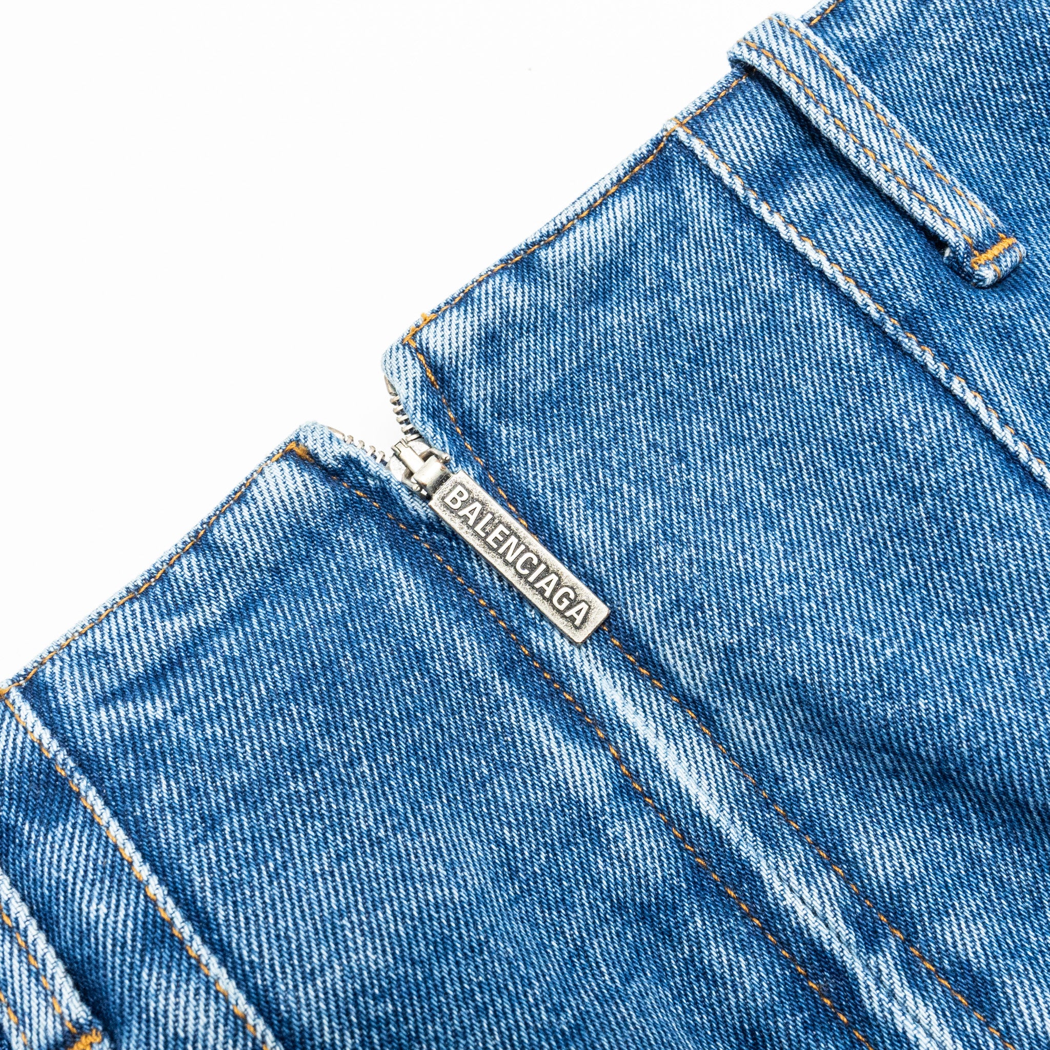 Balenciaga Size 36 Godet Peplum-style Denim Skirt Cotton Blue - Image 4