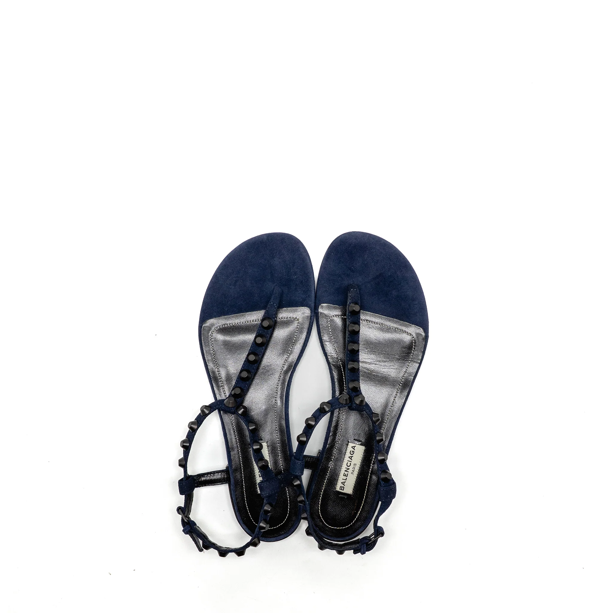 Balenciaga Size 38.5 Flat Sandals Suede Navy - Image 4