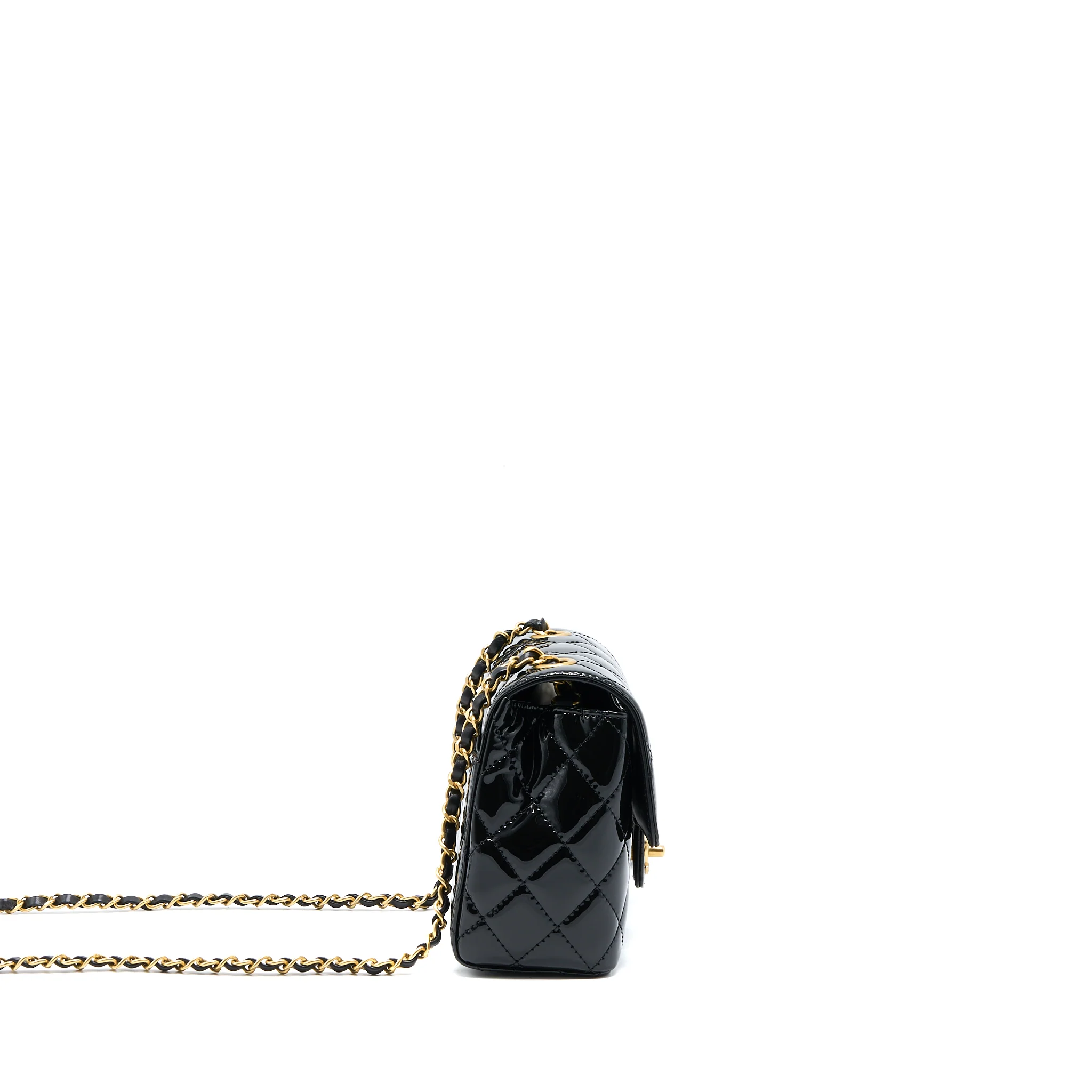 Chanel 22K Retro Classic New Square Mini Flap Bag Patent Black Brushed GHW(Microchip) - Image 4