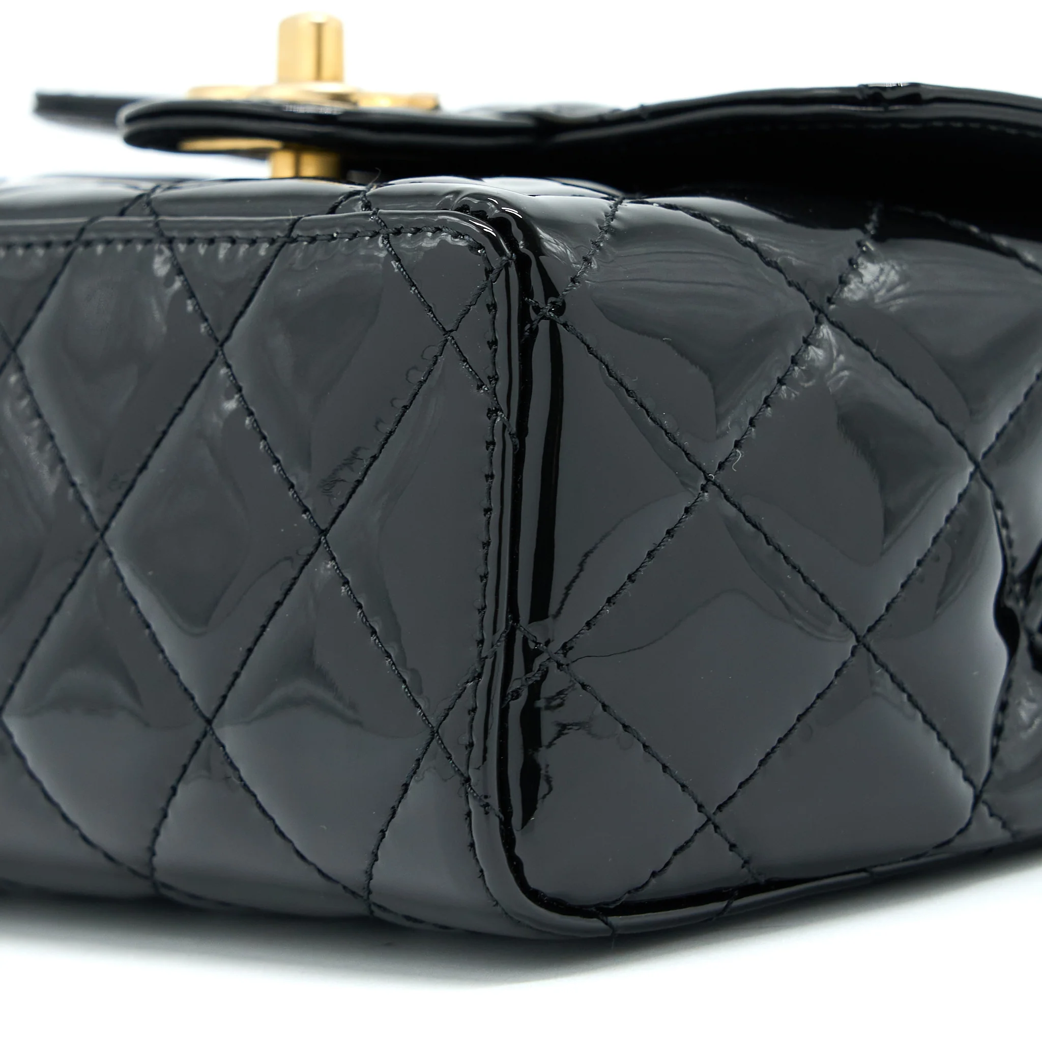 Chanel 22K Retro Classic New Square Mini Flap Bag Patent Black Brushed GHW(Microchip) - Image 8