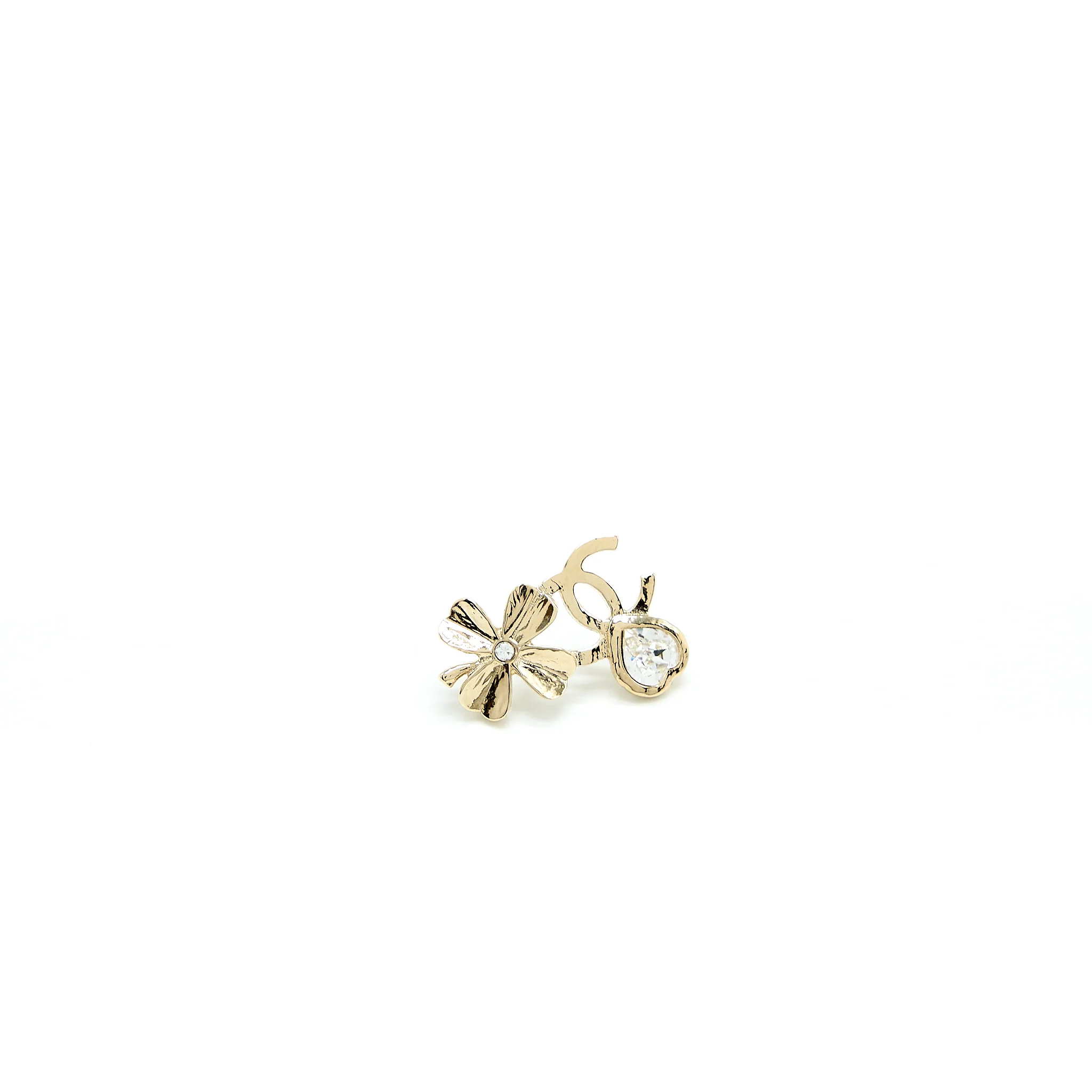 Chanel 22S CC Logo Flower Earrings Crystal Light Gold Tone - Image 3