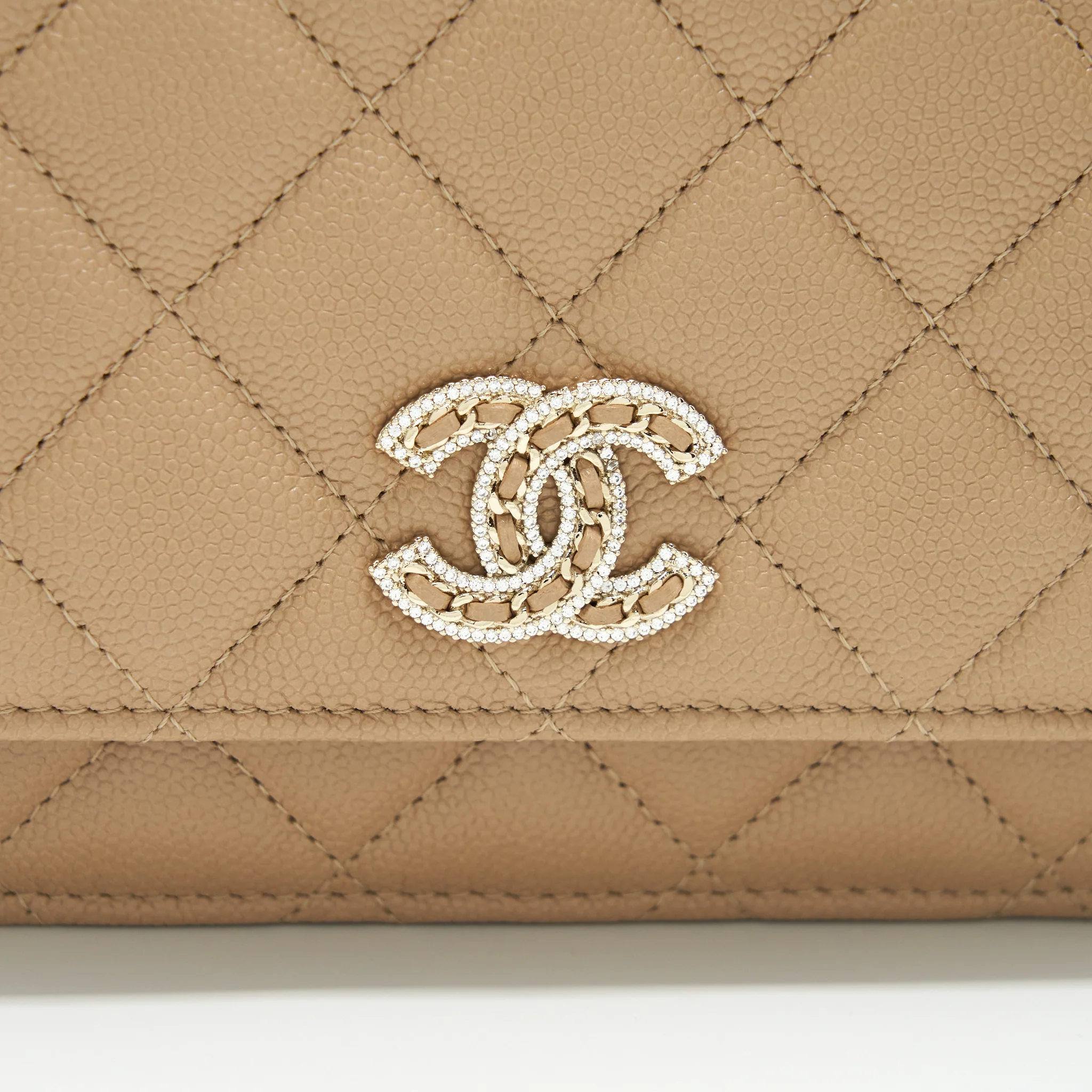 Chanel 22S detailed Logo Wallet on chain Caviar Dark beige with LGHW (microchip) - Image 7