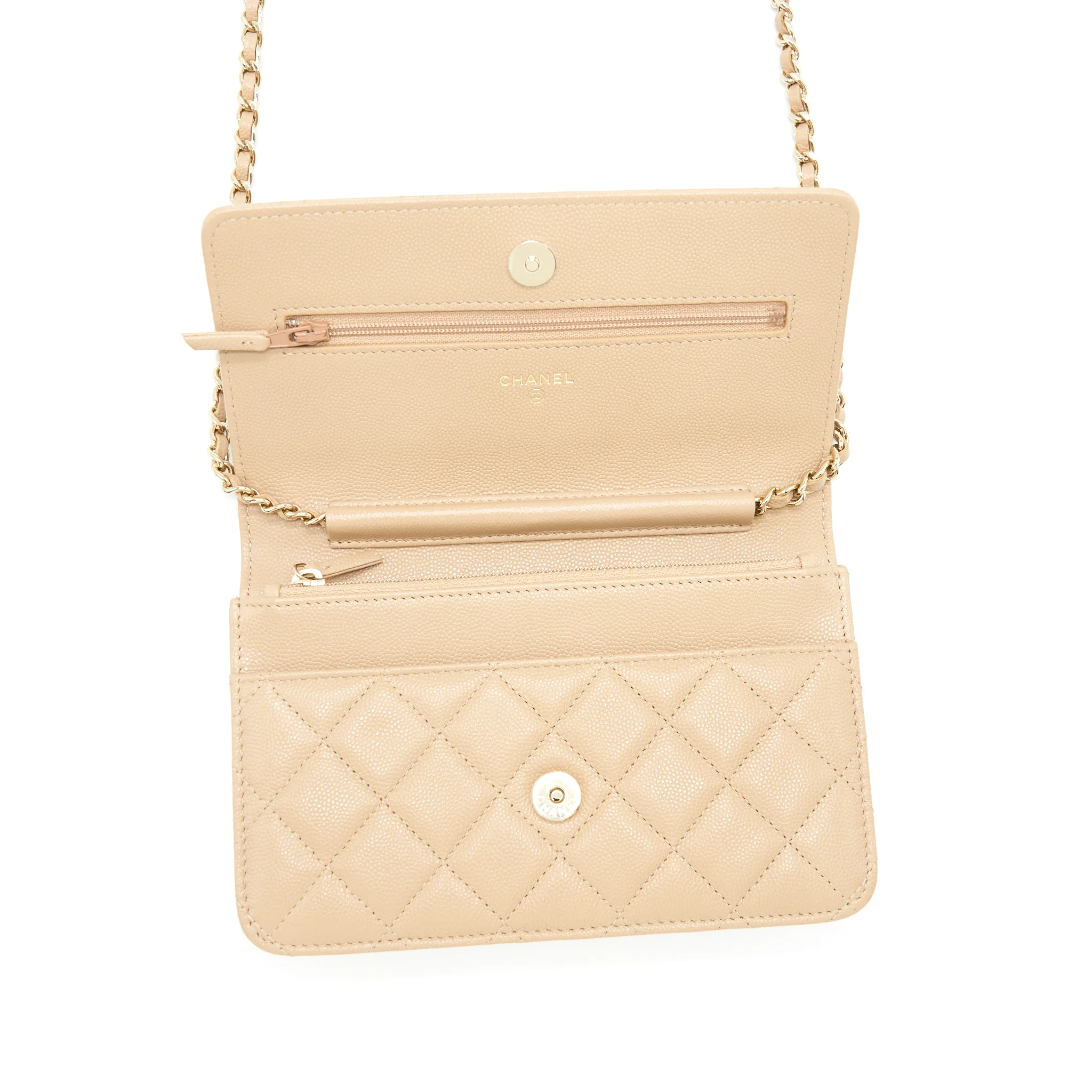 Chanel 22S detailed Logo Wallet on chain Caviar Dark beige with LGHW (microchip) - Image 8