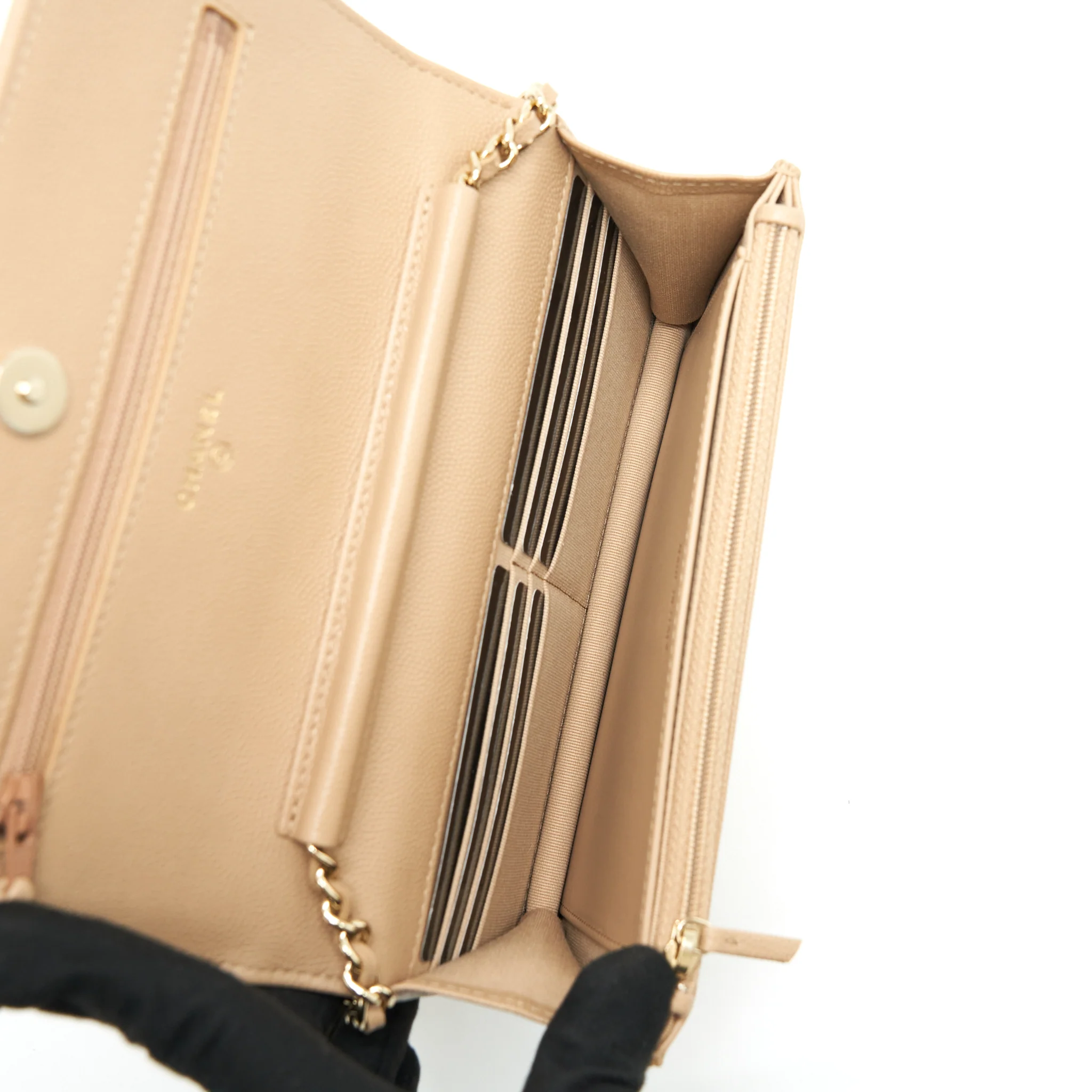 Chanel 22S detailed Logo Wallet on chain Caviar Dark beige with LGHW (microchip) - Image 9