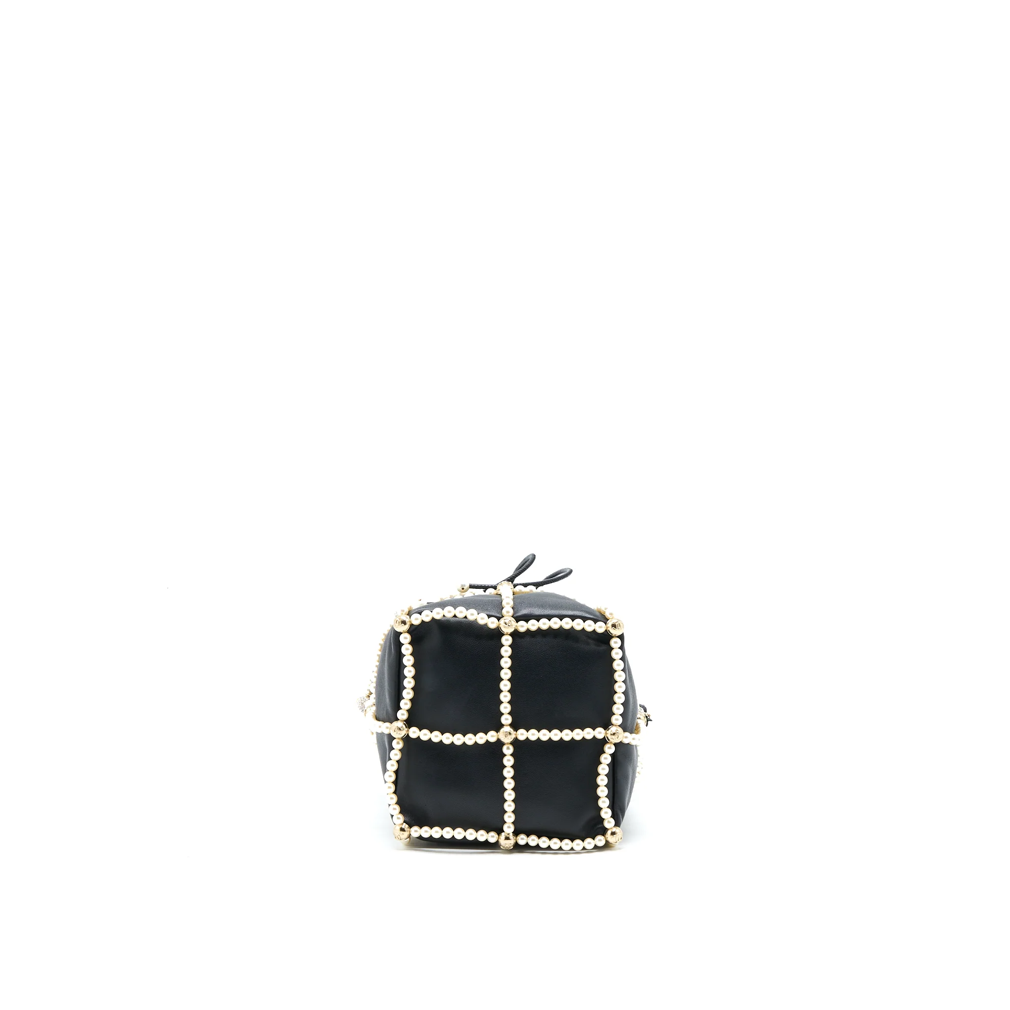 Chanel Bucket Crystal CC Logo Pearl Chain Bag Lambskin Black SHW - Image 5
