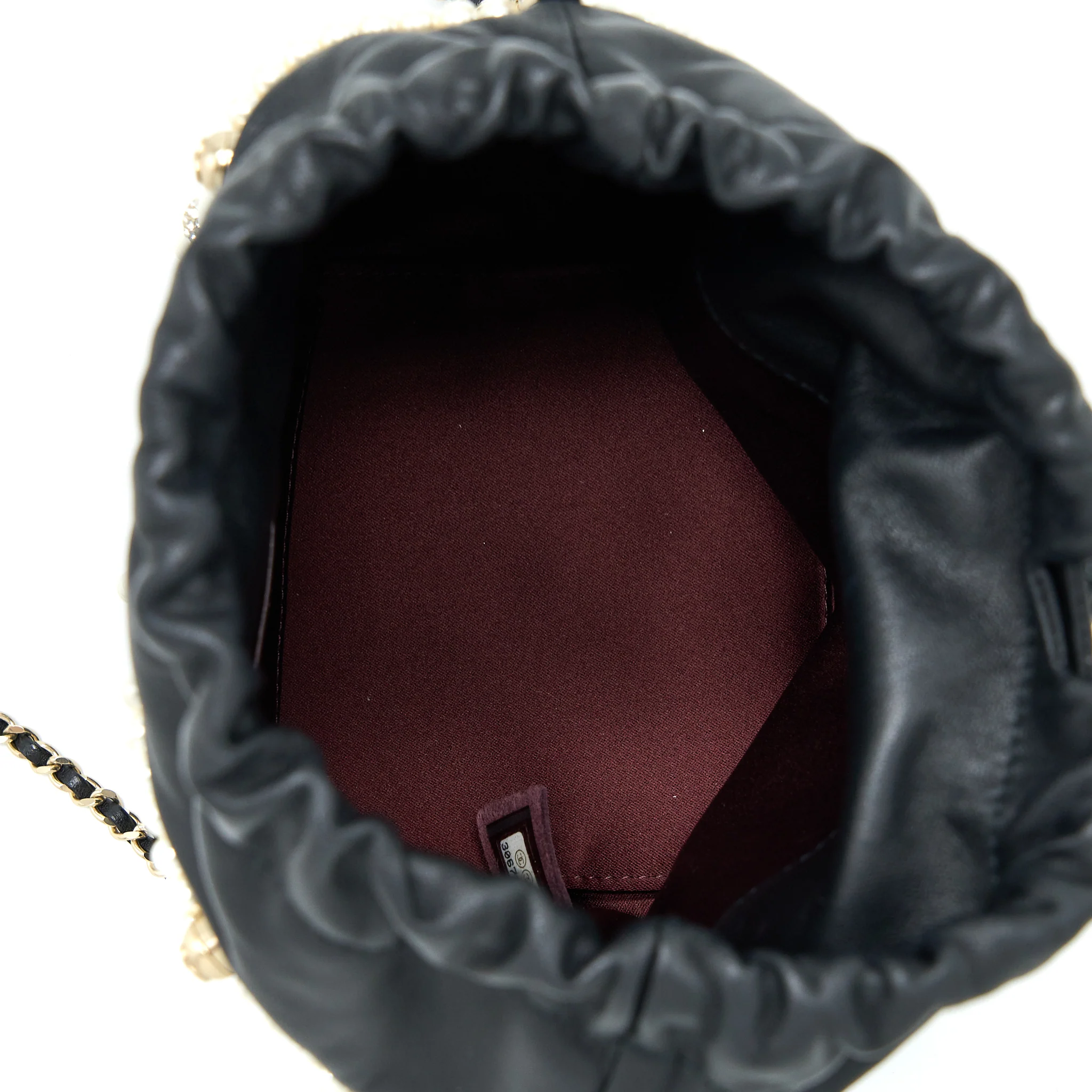 Chanel Bucket Crystal CC Logo Pearl Chain Bag Lambskin Black SHW - Image 6