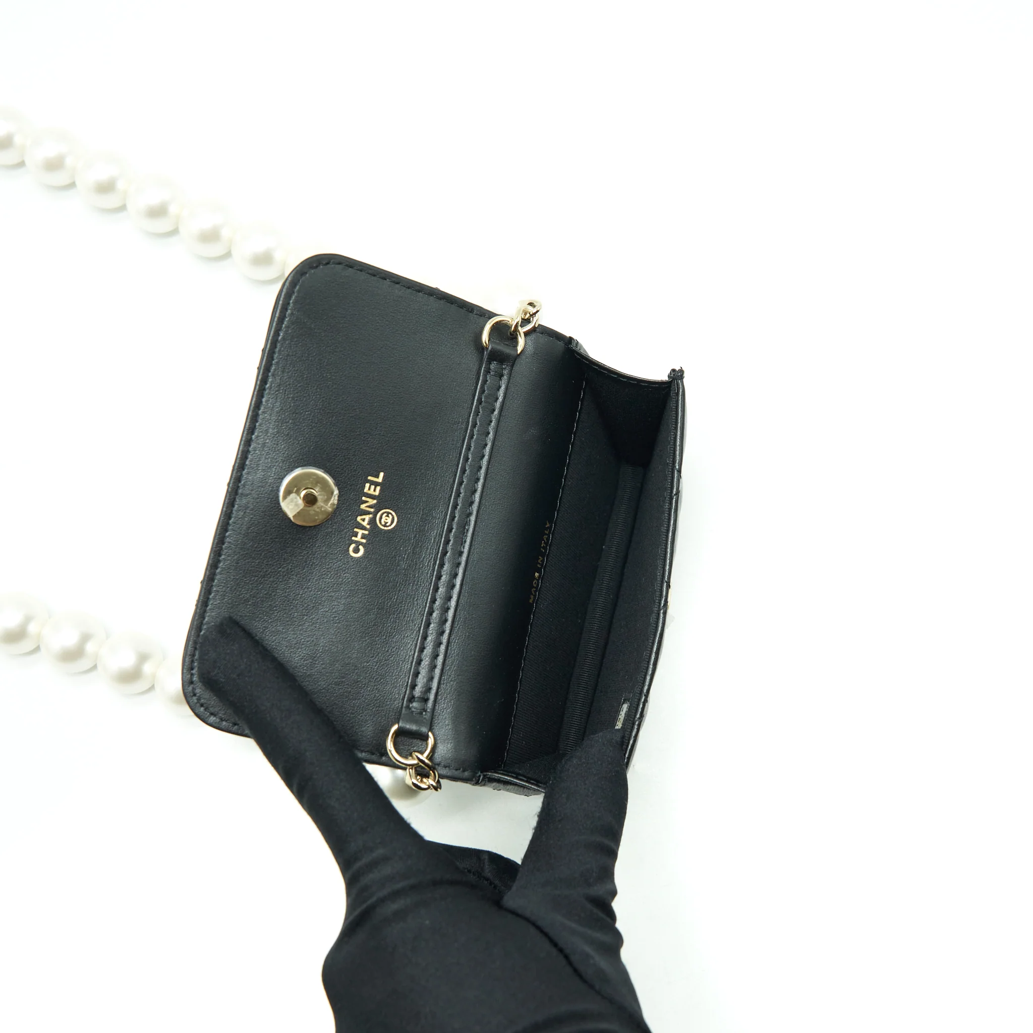 Chanel Giant Pearl Chain Mini Bag Lambskin Black LGHW - Image 4