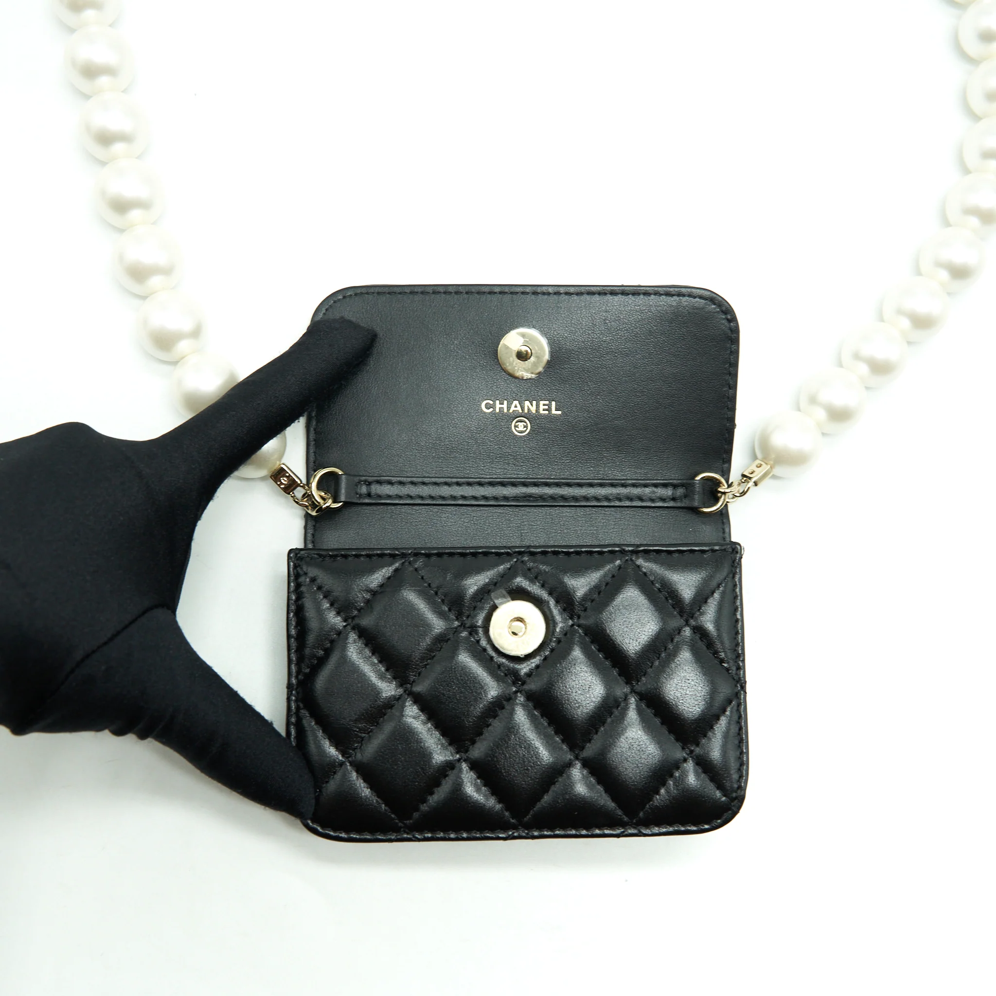 Chanel Giant Pearl Chain Mini Bag Lambskin Black LGHW - Image 8