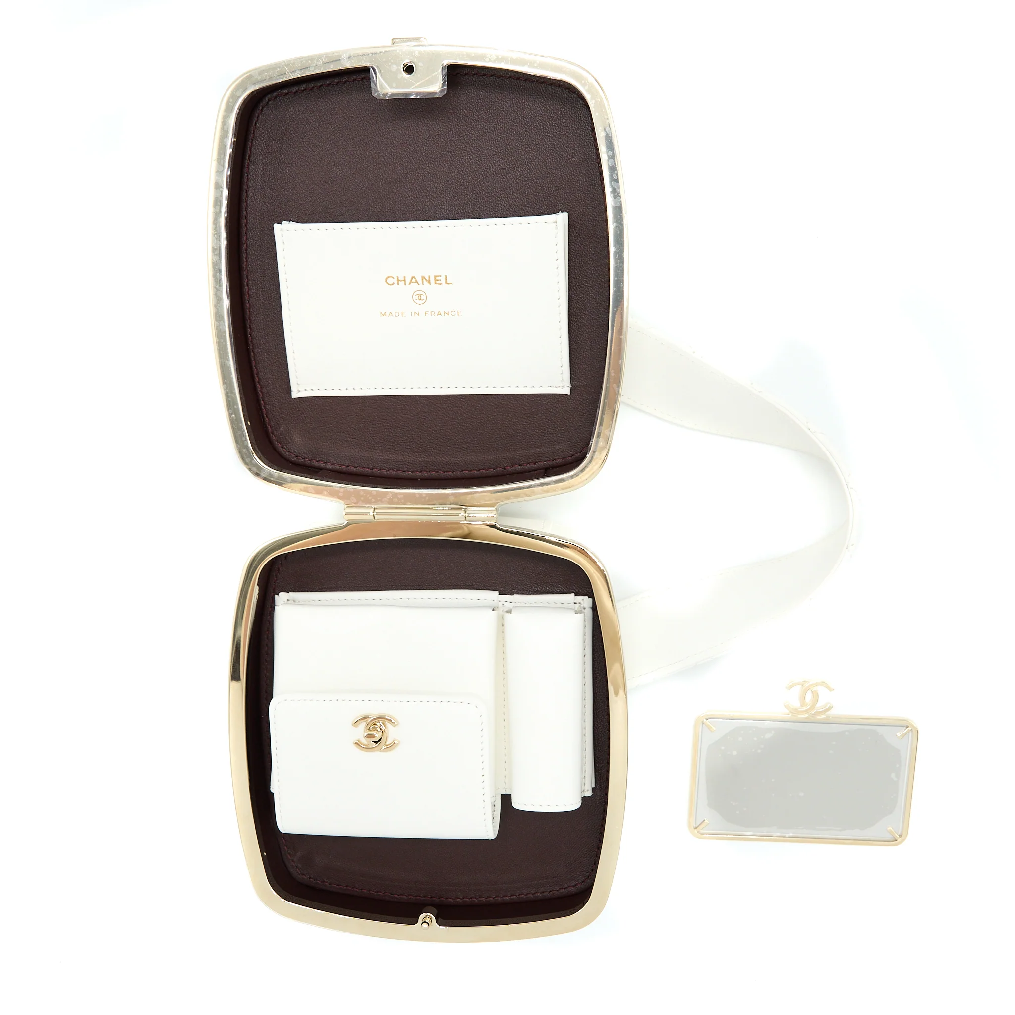 Chanel Quilted Clutch Bag Lambskin White LGHW - Image 3