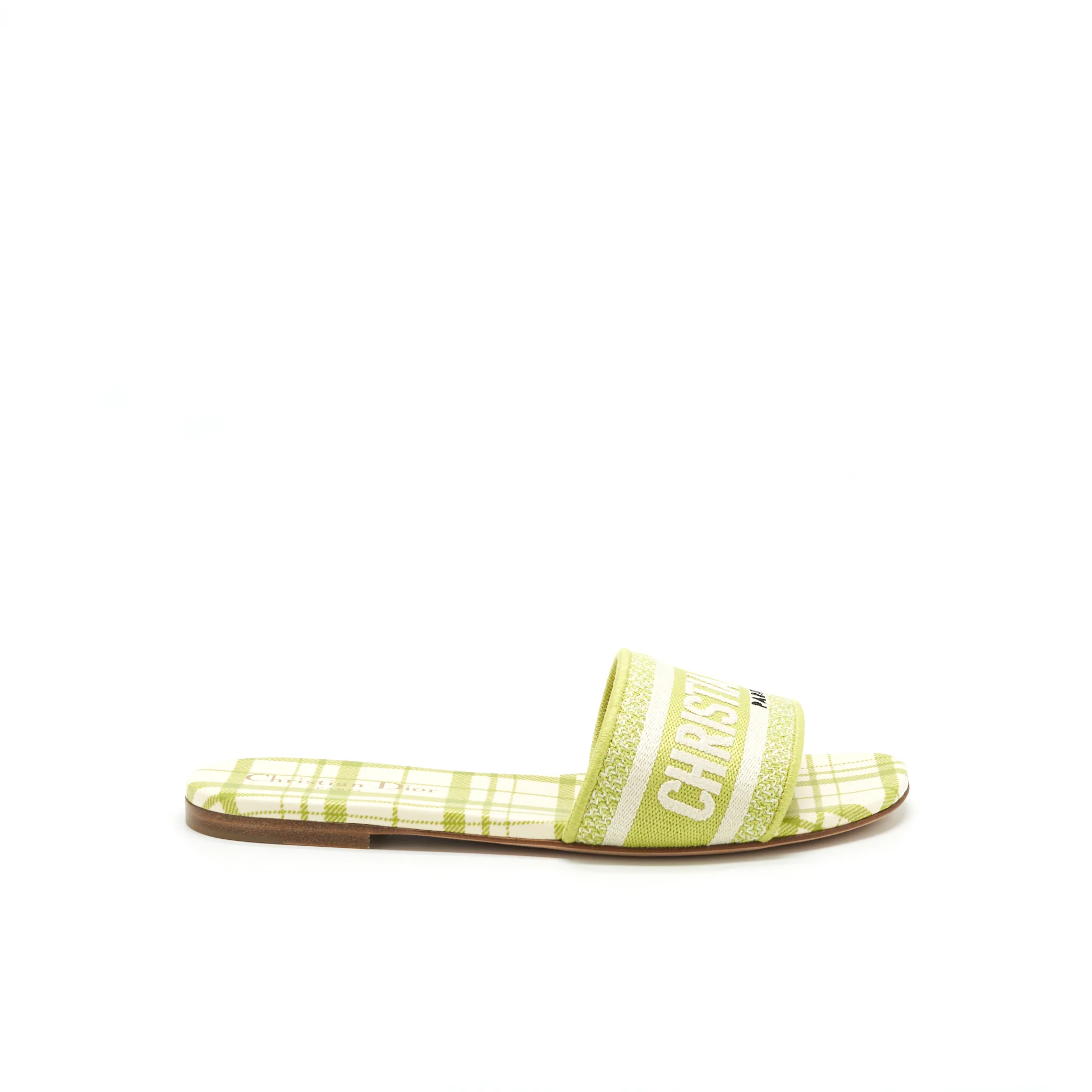 Dior Size 37 Dway Slide Lime Embroidered Cotton - Image 5