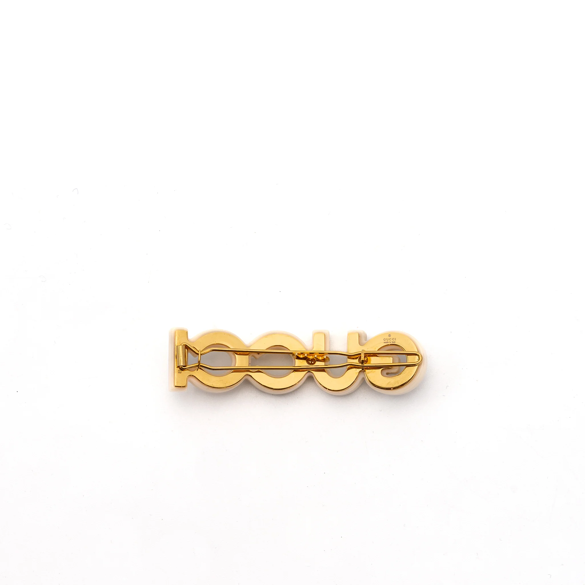 GUCCI letter crystal hair clip white / light gold tone - Image 3