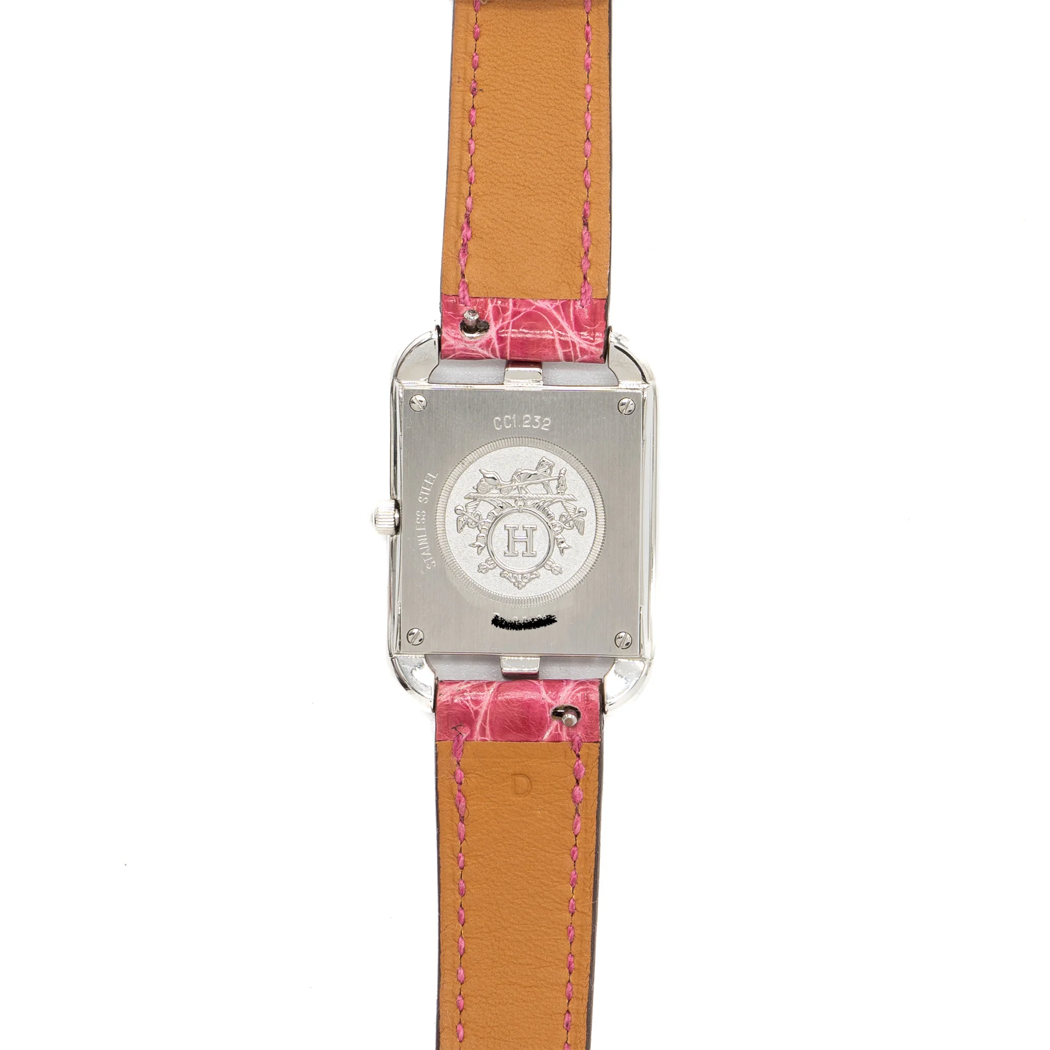 Hermes Cape Cod watch Small Model 31mm steel case with diamonds Alligator Raspberry strap - Image 3