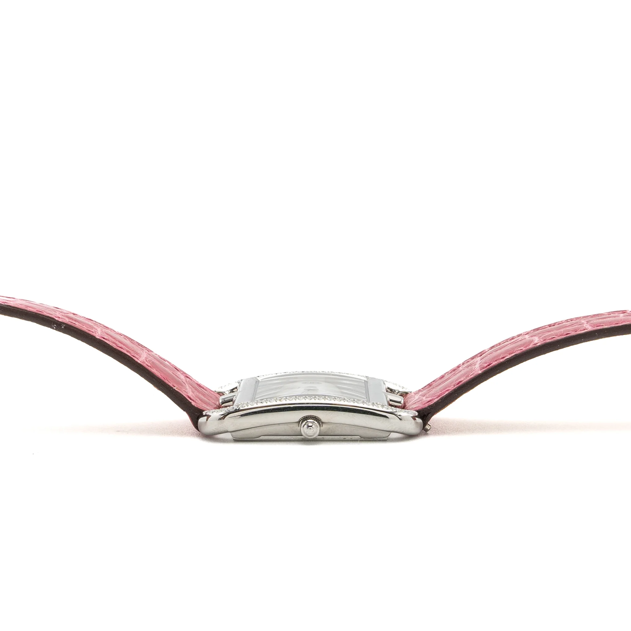 Hermes Cape Cod watch Small Model 31mm steel case with diamonds Alligator Raspberry strap - Image 4