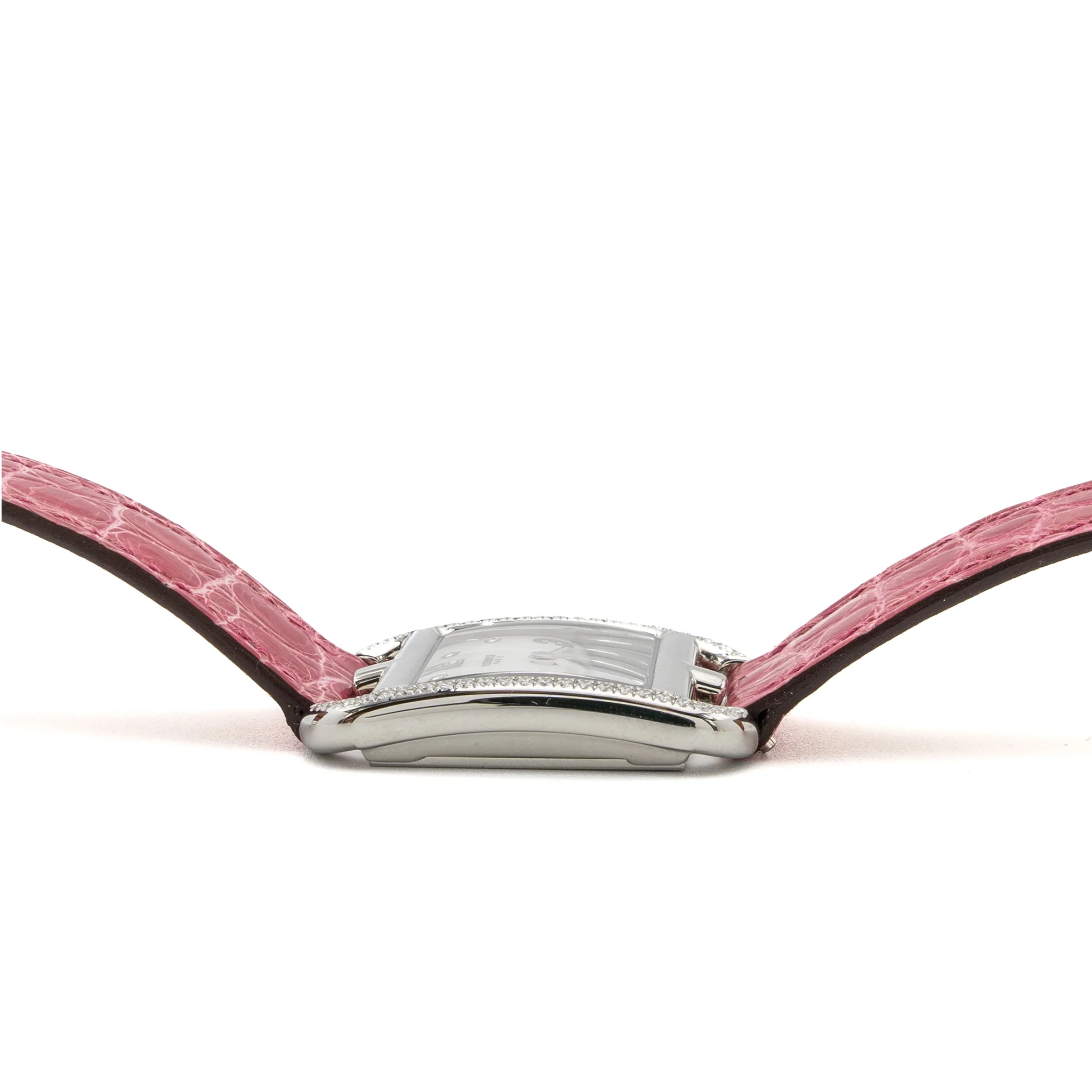 Hermes Cape Cod watch Small Model 31mm steel case with diamonds Alligator Raspberry strap - Image 5
