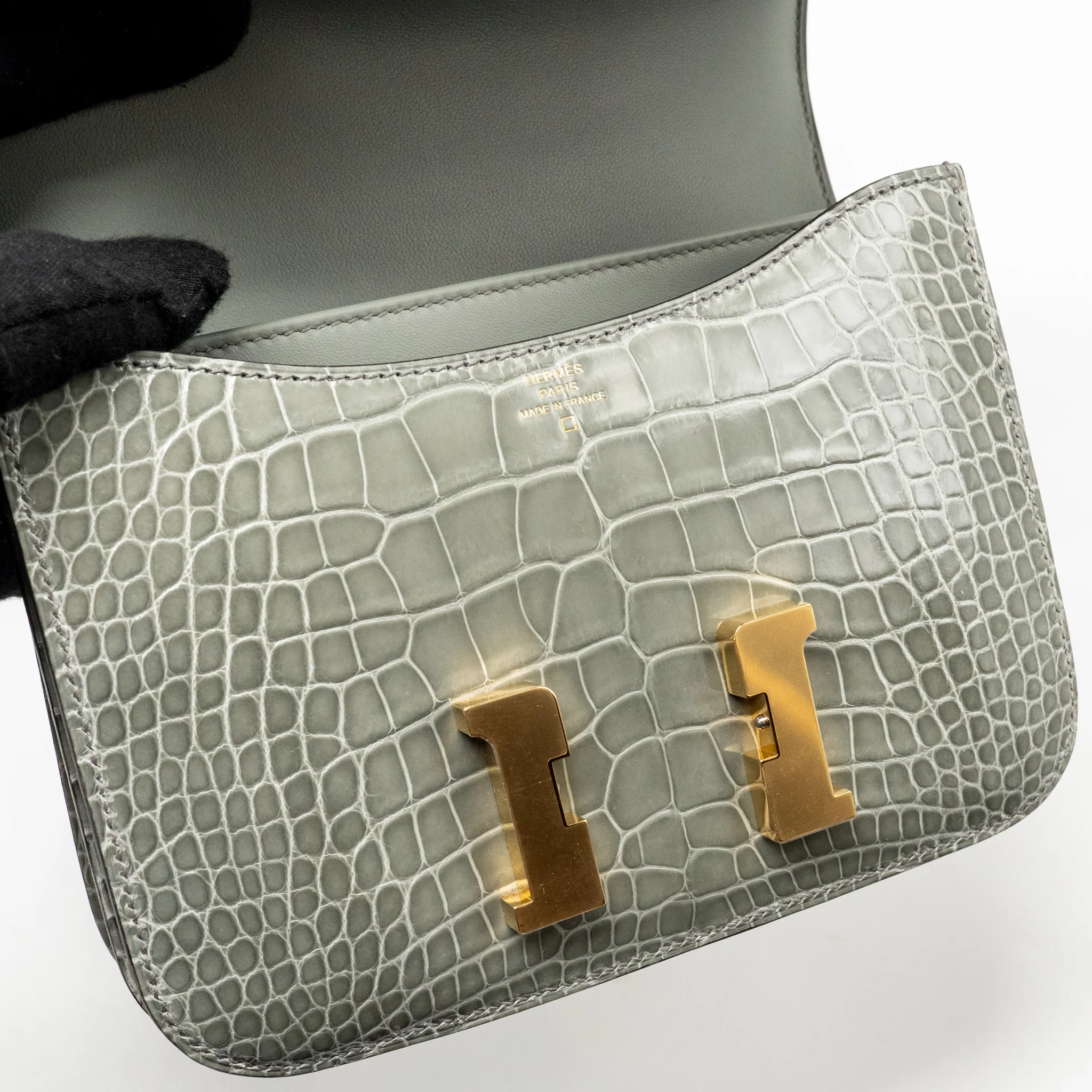 Hermes Constance Mini Alligator Mississippiensis 0V Gris Ciment GHW Stamp U - Image 13