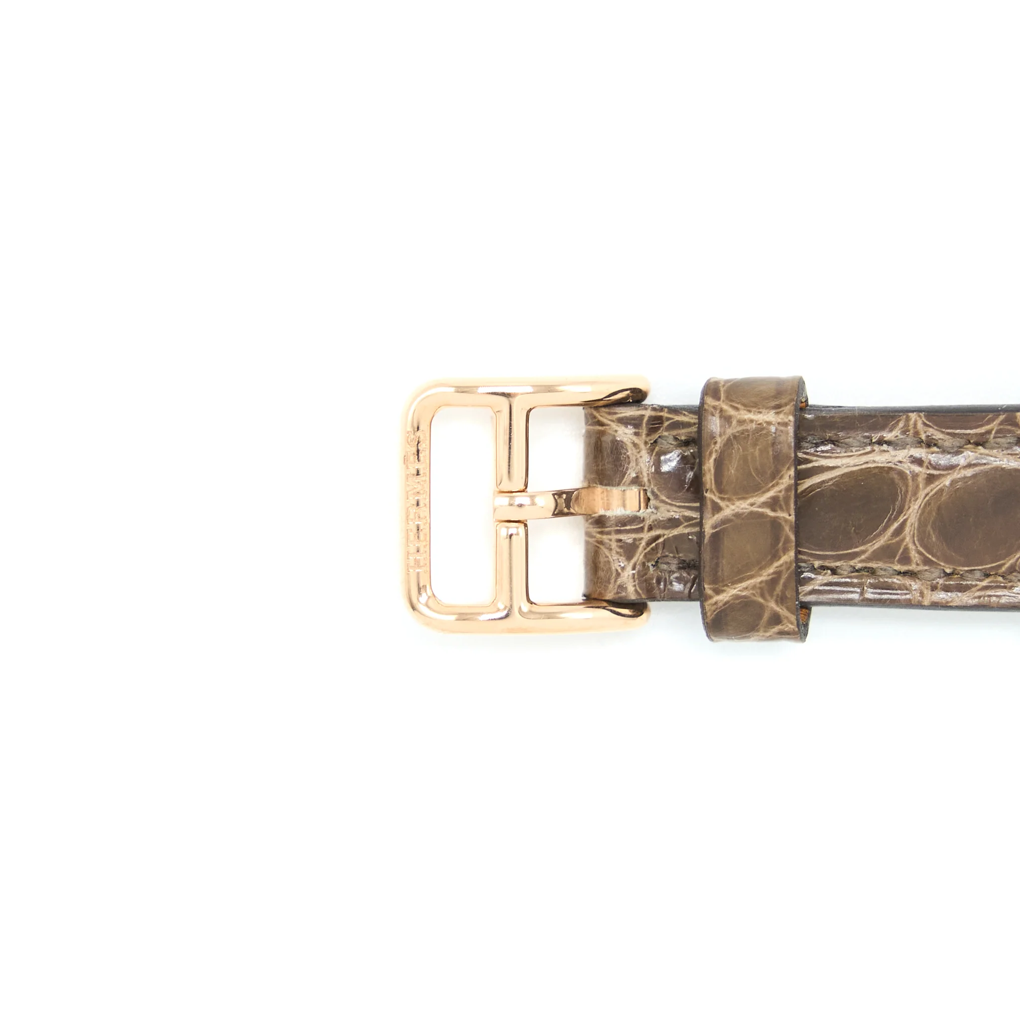 Hermes Heure H watch, Mini model, 21 MM Rose Gold with Diamonds, Alligator Strap Gris Elephant Grey - Image 5