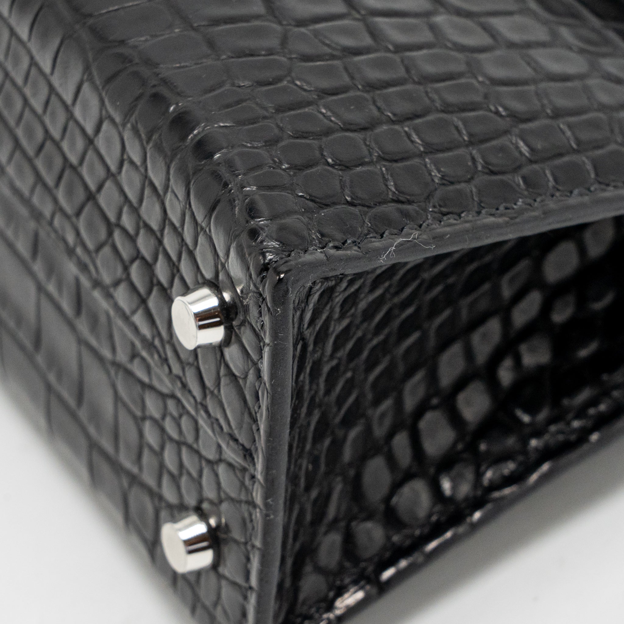 Hermes Mini Kelly II alligator misssissippiensis Matt black SHW stamp K - Image 10