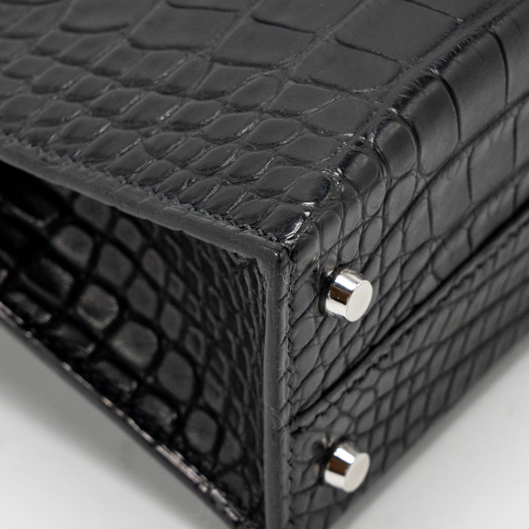 Hermes Mini Kelly II alligator misssissippiensis Matt black SHW stamp K - Image 11