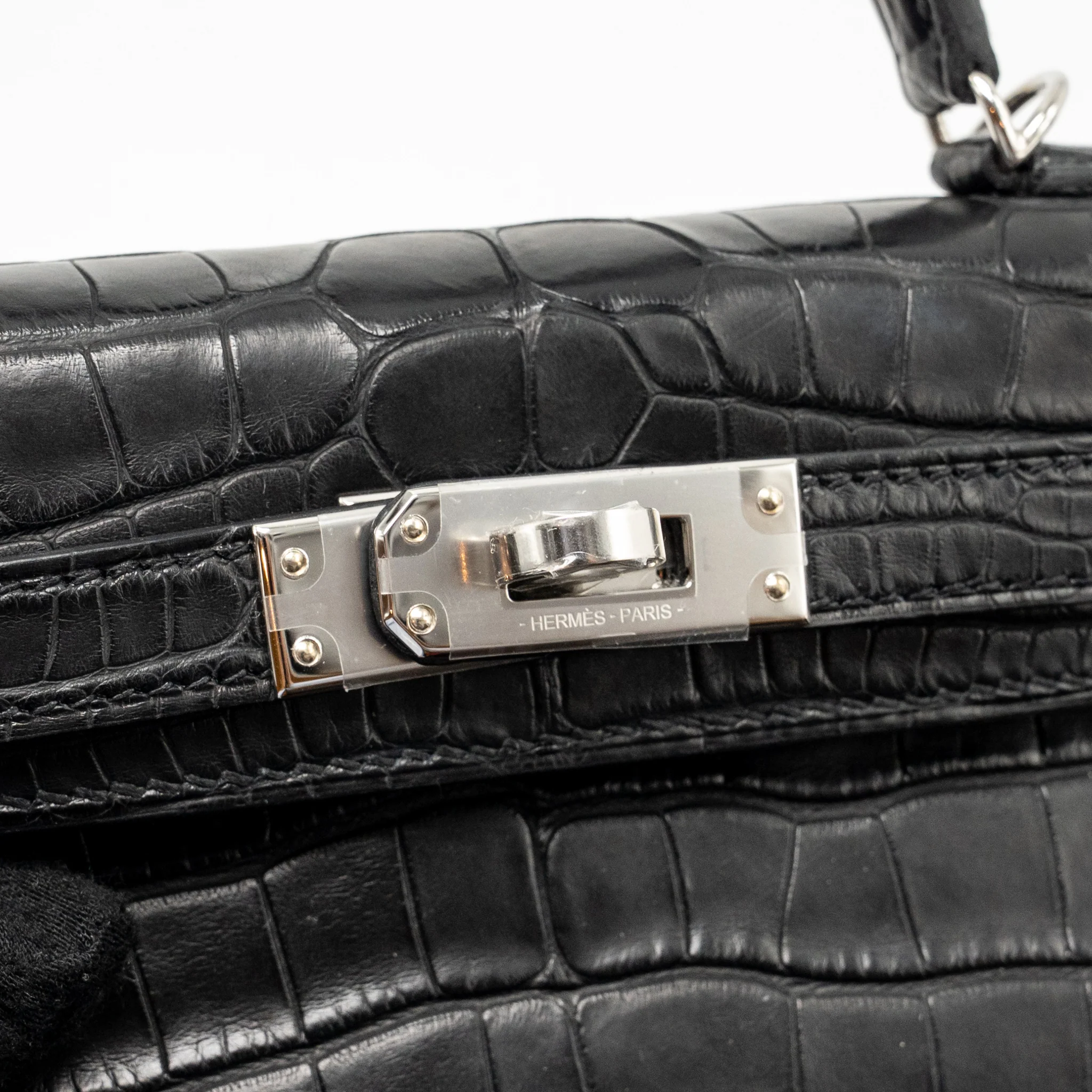 Hermes Mini Kelly II alligator misssissippiensis Matt black SHW stamp K - Image 14