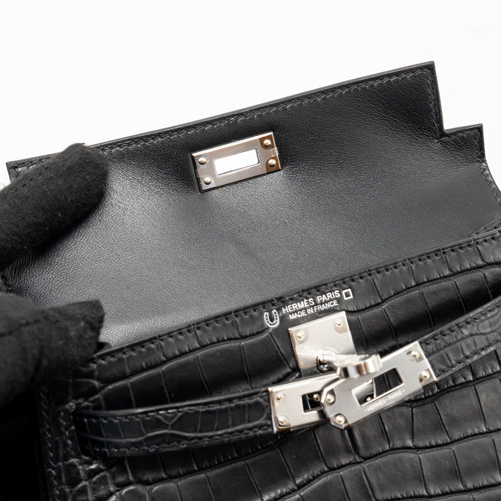 Hermes Mini Kelly II alligator misssissippiensis Matt black SHW stamp K - Image 16