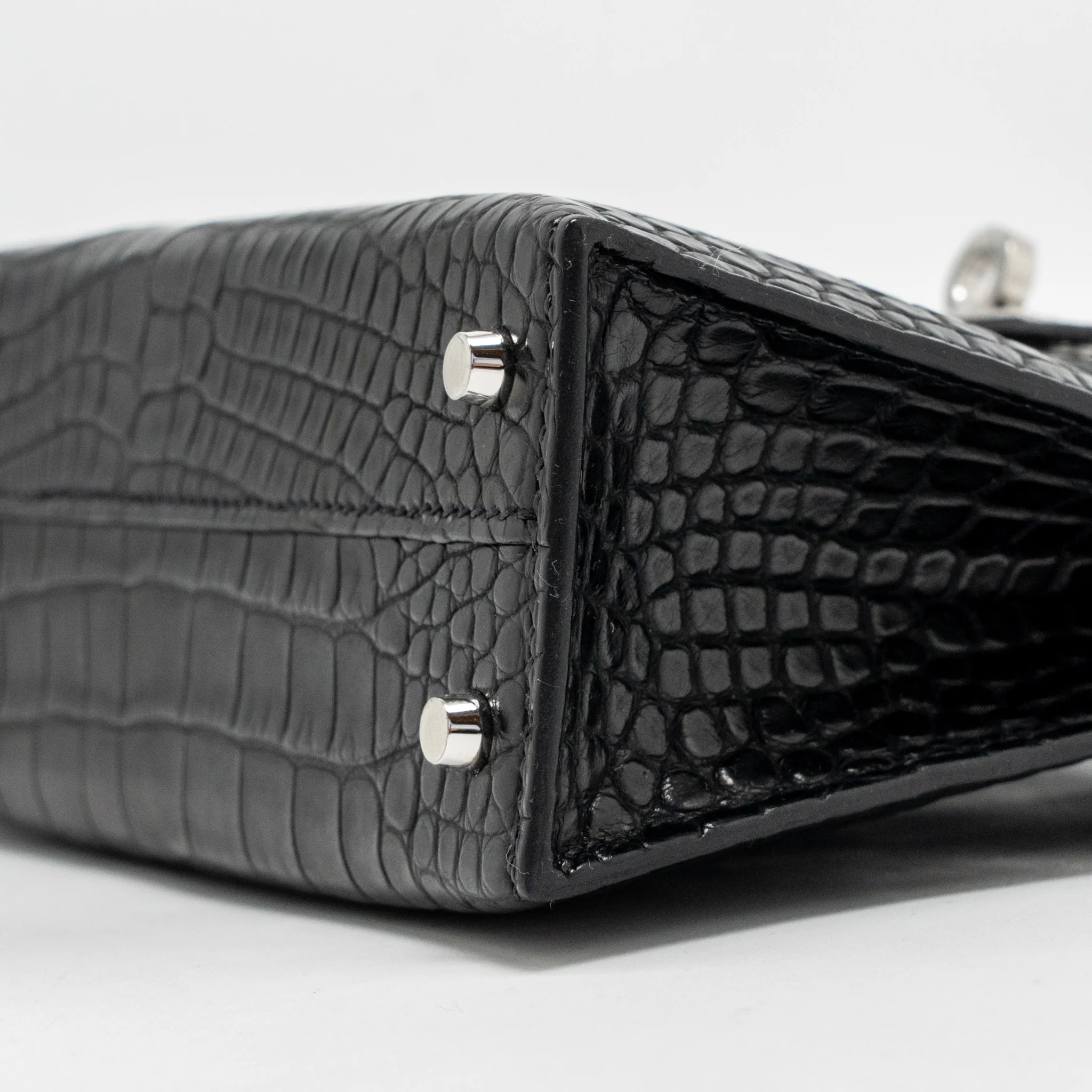 Hermes Mini Kelly II alligator misssissippiensis Matt black SHW stamp K - Image 8