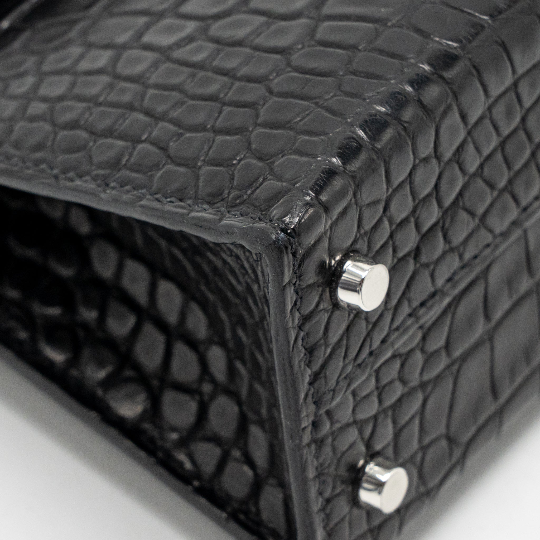 Hermes Mini Kelly II alligator misssissippiensis Matt black SHW stamp K - Image 9