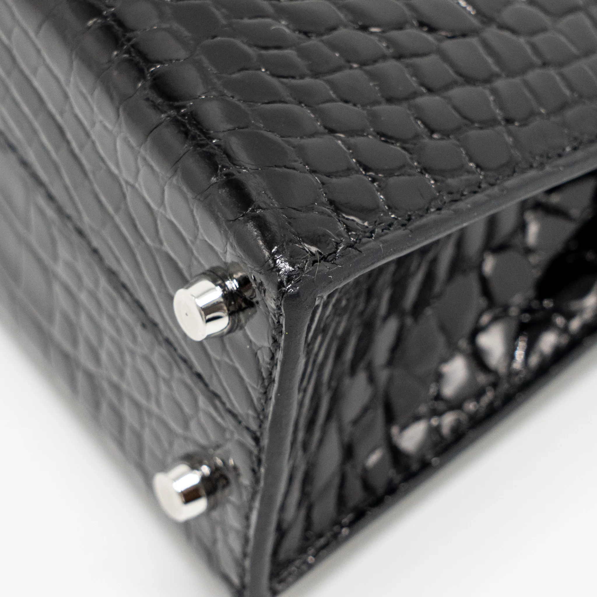 Hermes Mini Kelly II Shiny Alligator Mississippiensis Black SHW Stamp W - Image 11