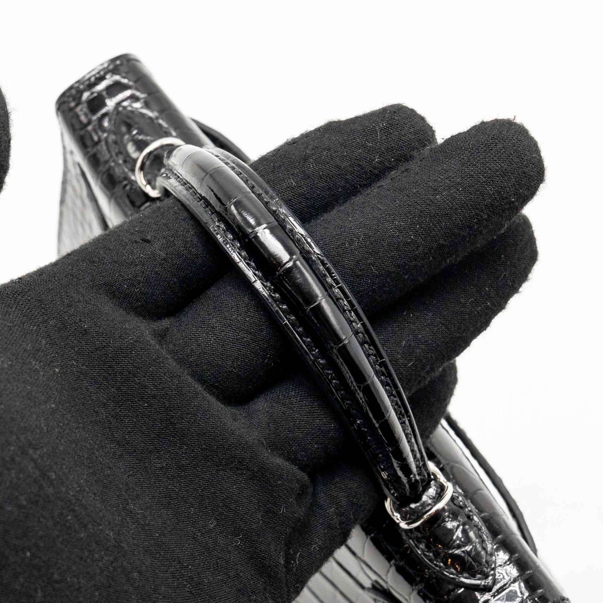 Hermes Mini Kelly II Shiny Alligator Mississippiensis Black SHW Stamp W - Image 12