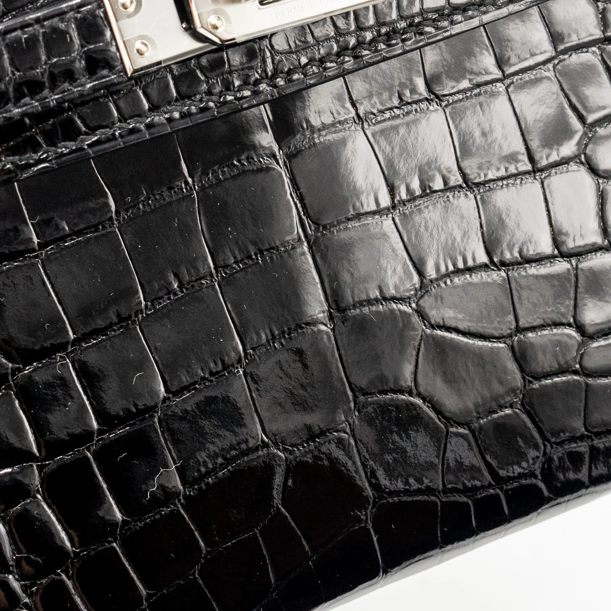 Hermes Mini Kelly II Shiny Alligator Mississippiensis Black SHW Stamp W - Image 14