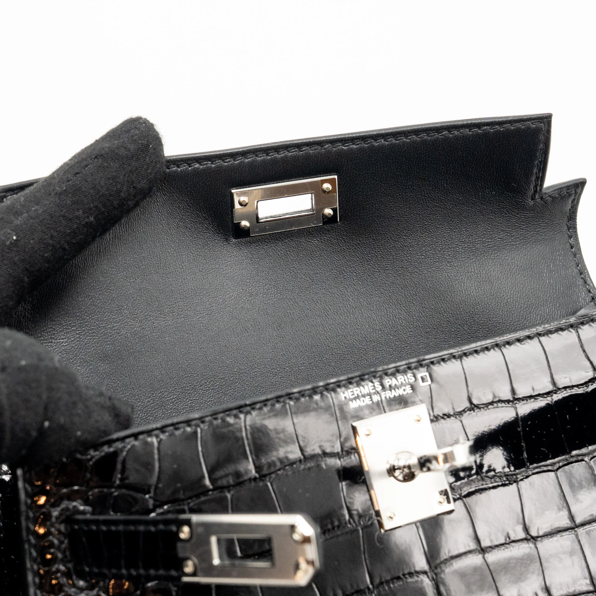 Hermes Mini Kelly II Shiny Alligator Mississippiensis Black SHW Stamp W - Image 17