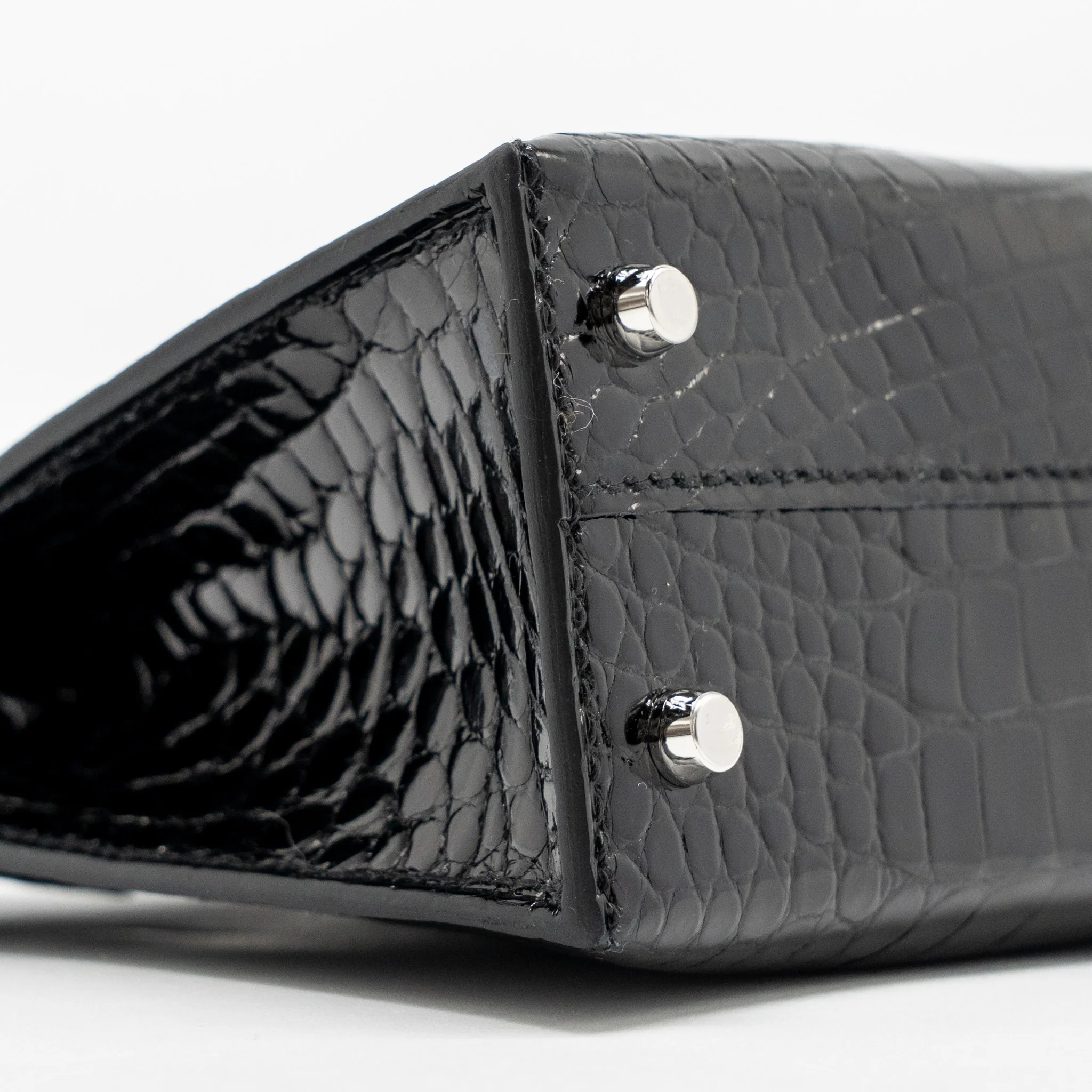 Hermes Mini Kelly II Shiny Alligator Mississippiensis Black SHW Stamp W - Image 6