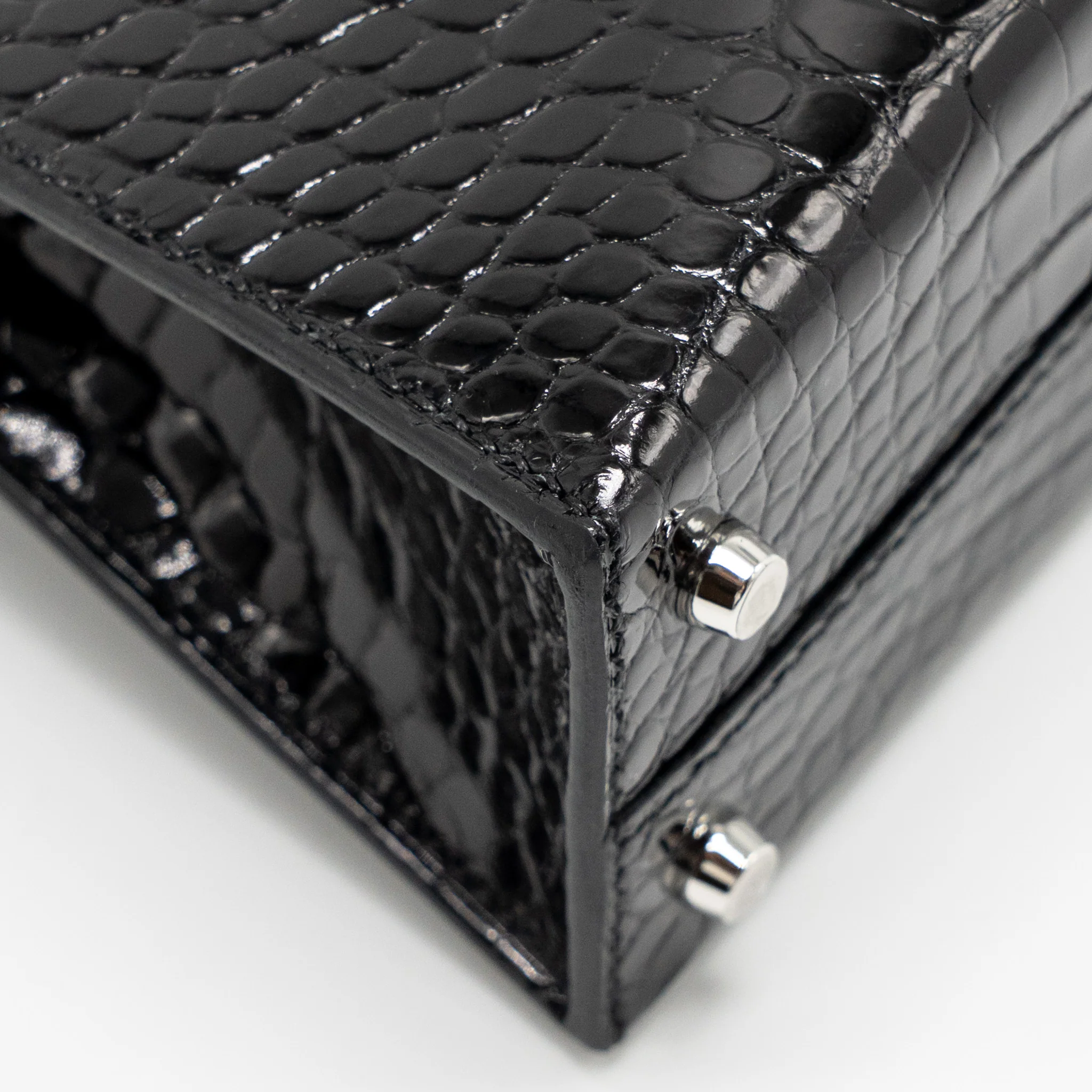 Hermes Mini Kelly II Shiny Alligator Mississippiensis Black SHW Stamp W - Image 8