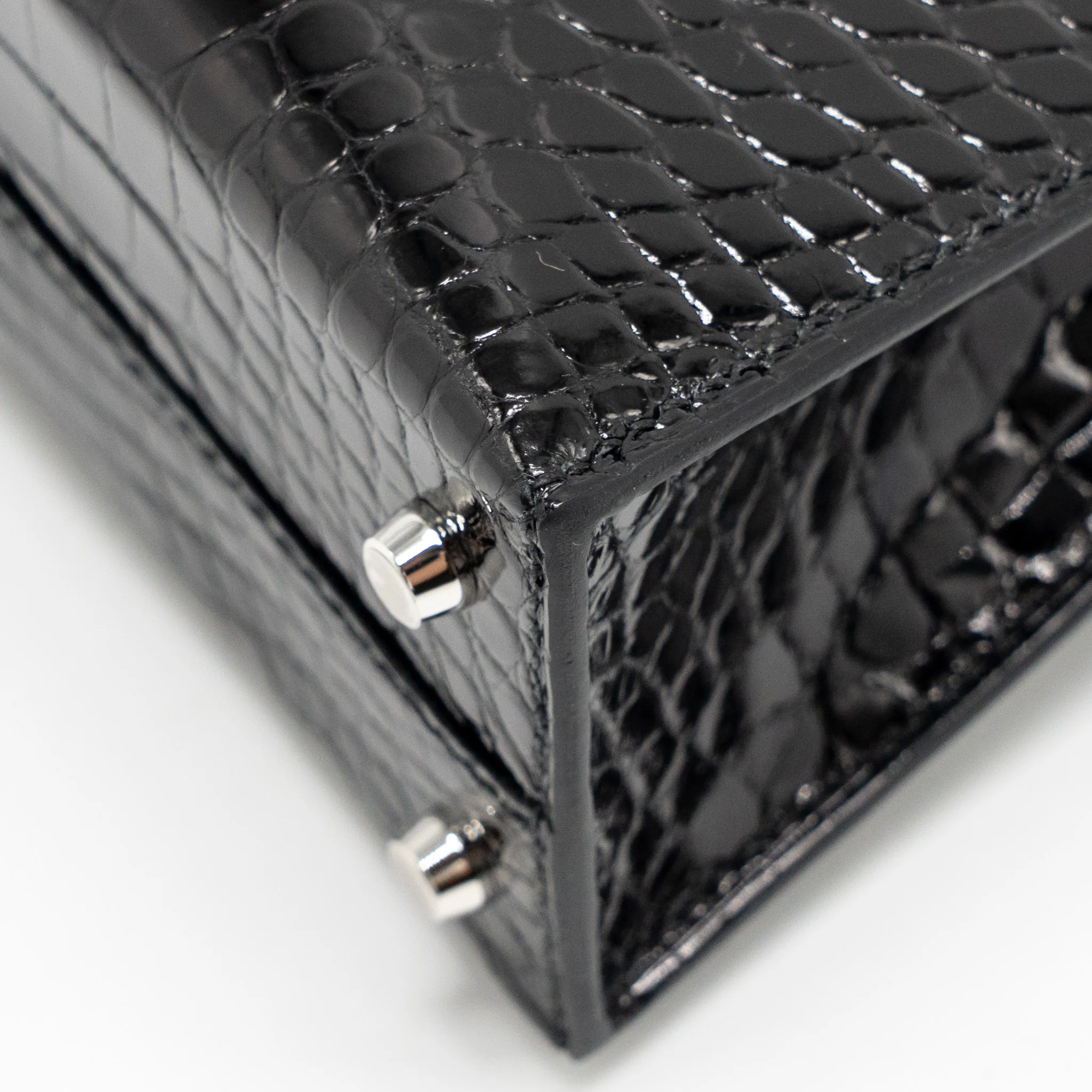 Hermes Mini Kelly II Shiny Alligator Mississippiensis Black SHW Stamp W - Image 9