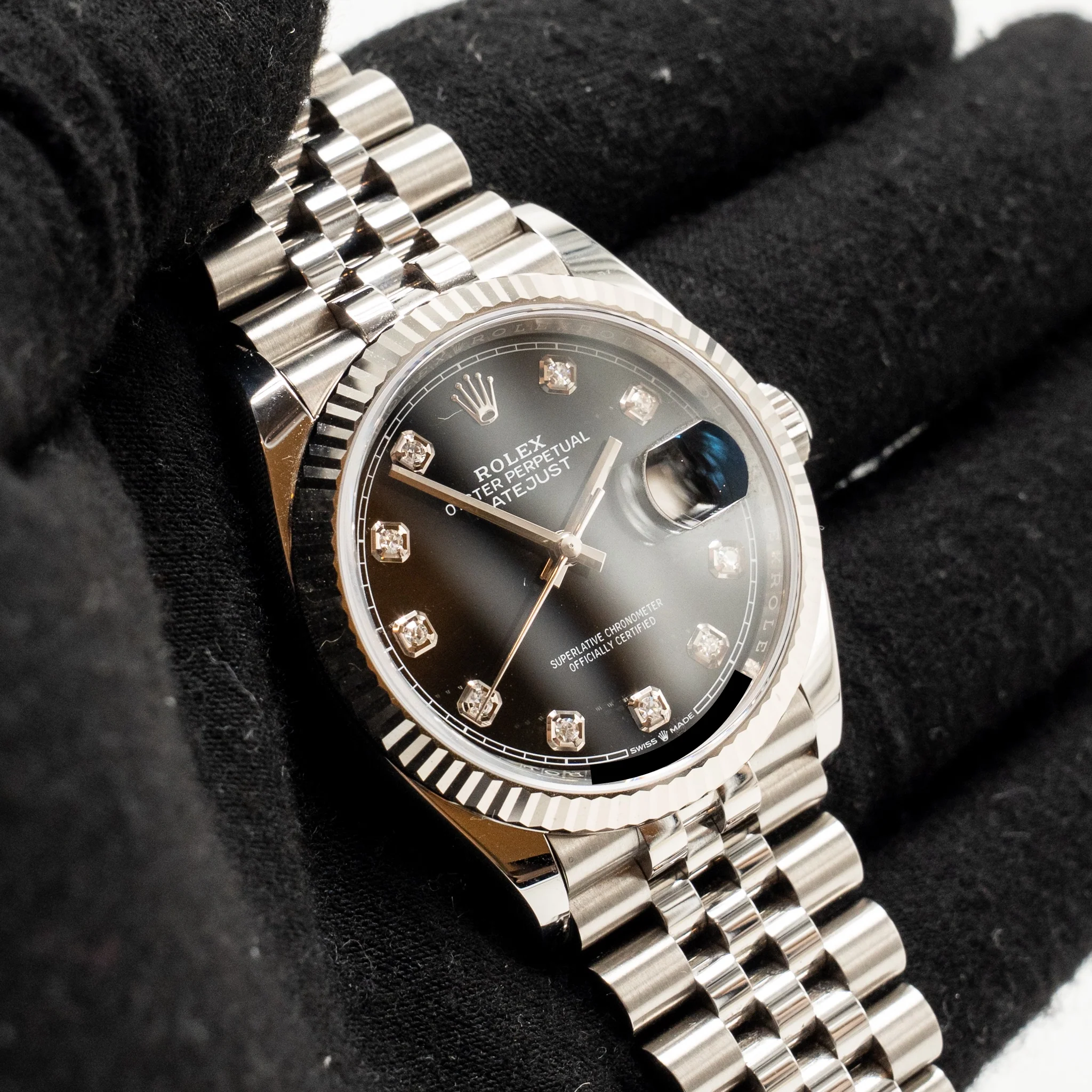 Rolex datejust 36mm Oystersteel/White gold bright black, diamond-set dial jubilee bracelet M: 126234 - Image 5